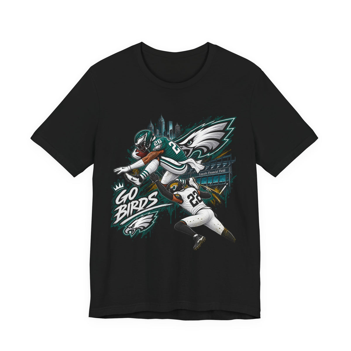 Saquon Barkley #26 Philadelphia Eagles Reverse Hurdle “Go Birds” Graphic Tee
