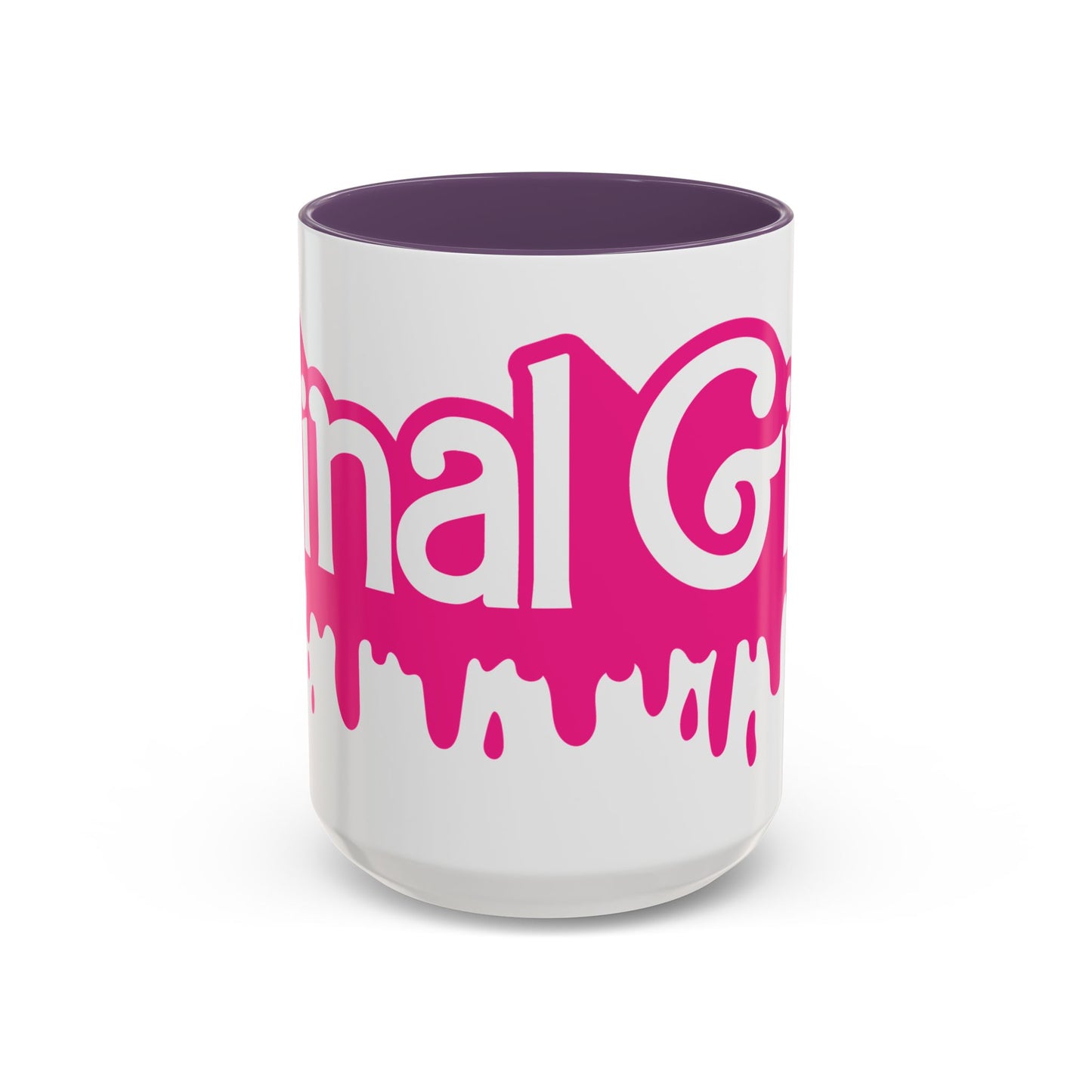 Drip 'Final Girl' Accent Coffee Mug — Pink Retro Script Ceramic (11/15oz)
