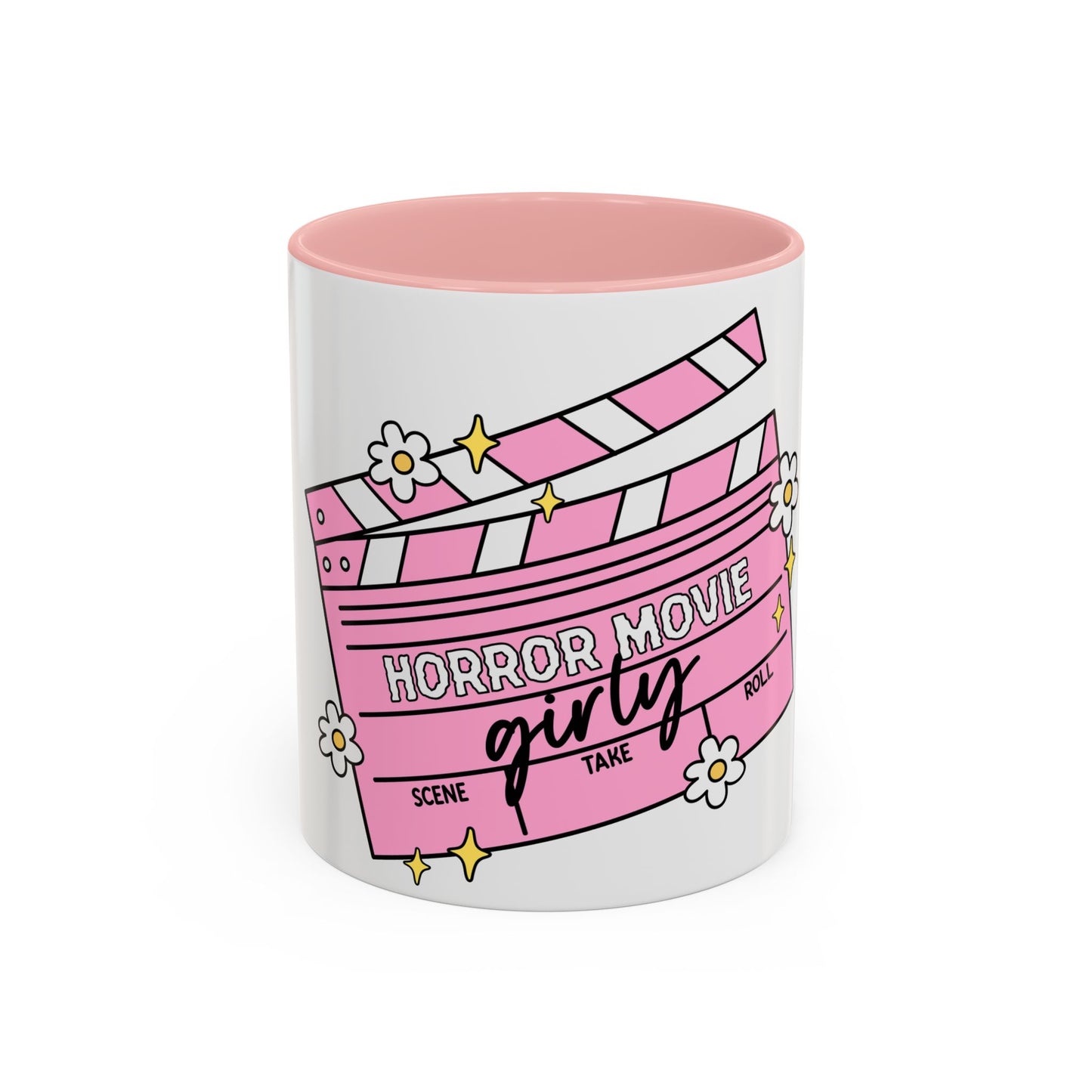 Horror Movie Girly Accent Coffee Mug – Pink Clapperboard Design (11/15oz)
