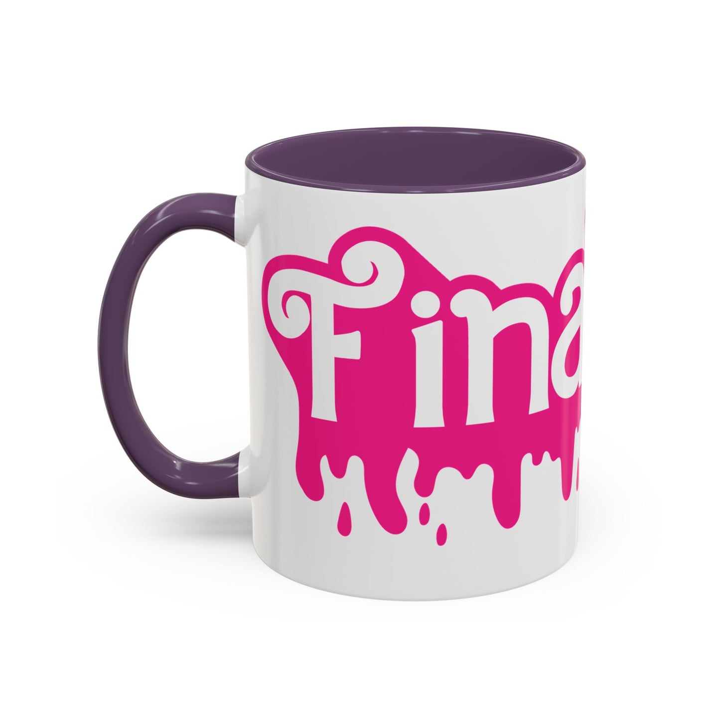 Drip 'Final Girl' Accent Coffee Mug — Pink Retro Script Ceramic (11/15oz)