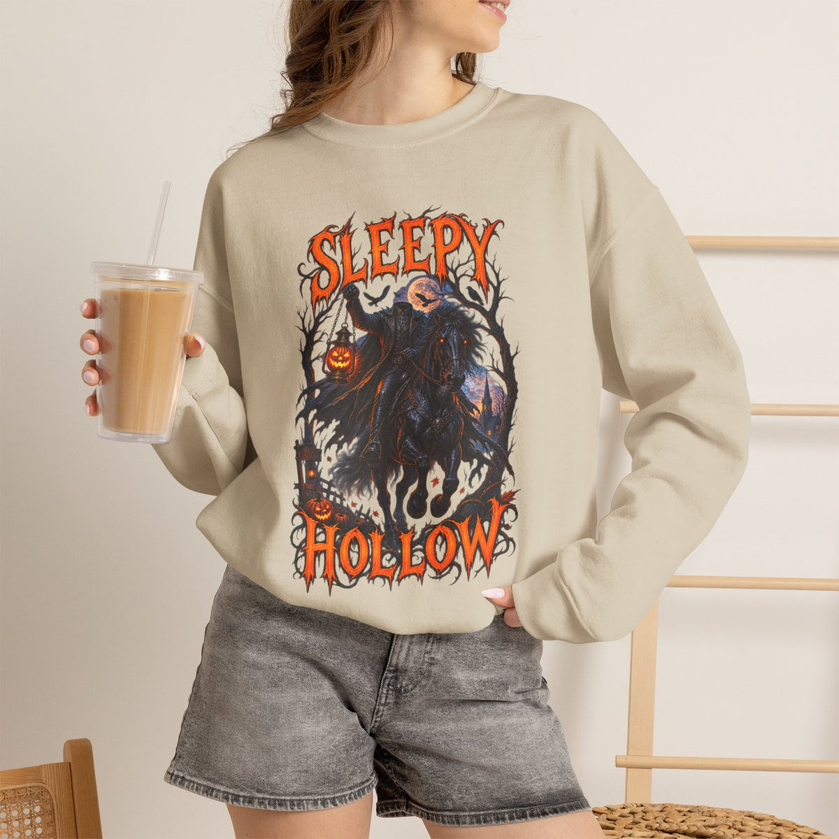 Sleepy Hollow Crewneck Sweatshirt – Gothic Pumpkin Head Design (“Heads Will Roll”)