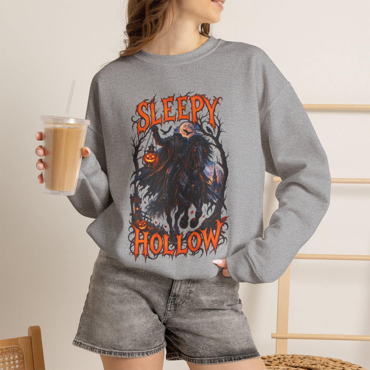 Sleepy Hollow Crewneck Sweatshirt – Gothic Pumpkin Head Design (“Heads Will Roll”)