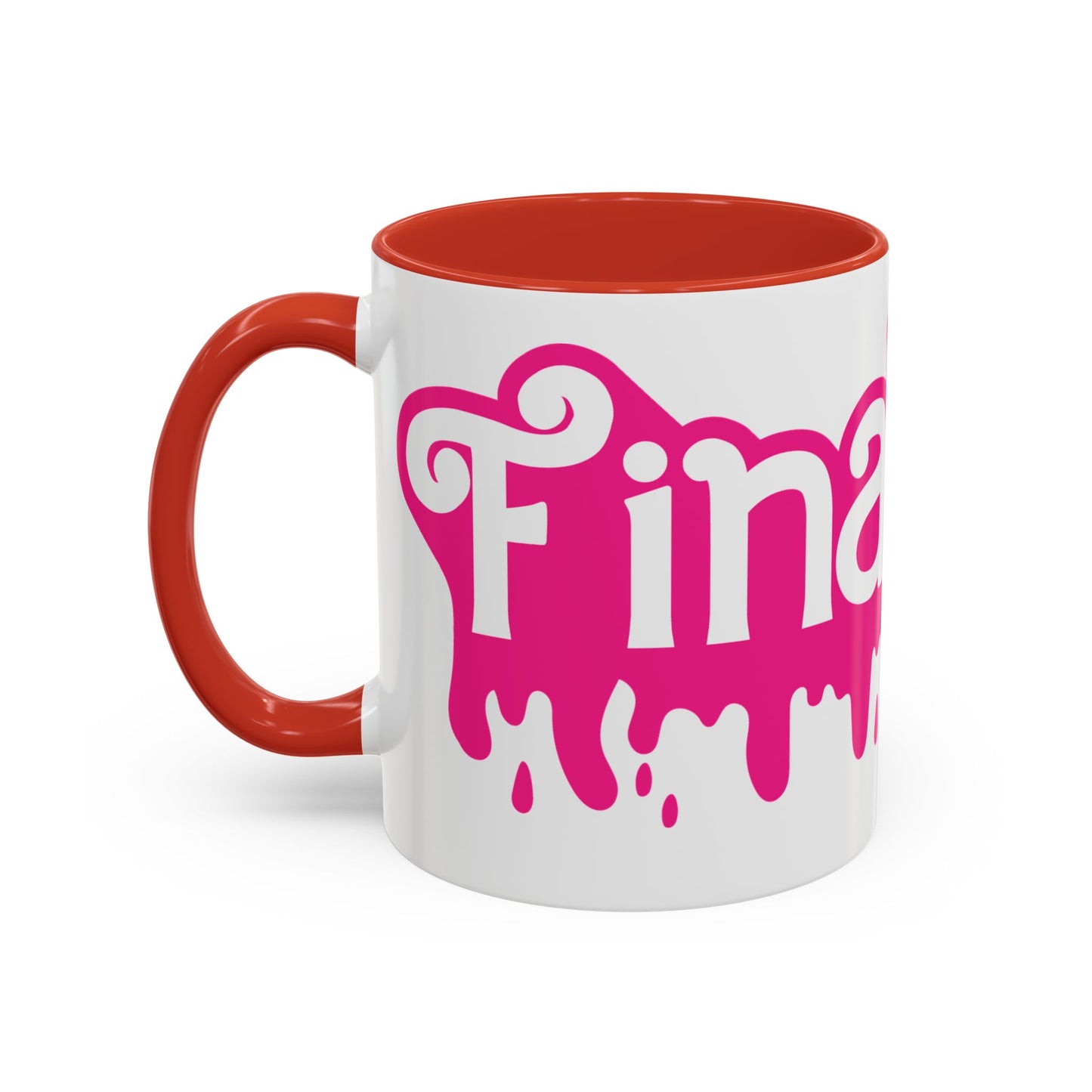 Drip 'Final Girl' Accent Coffee Mug — Pink Retro Script Ceramic (11/15oz)