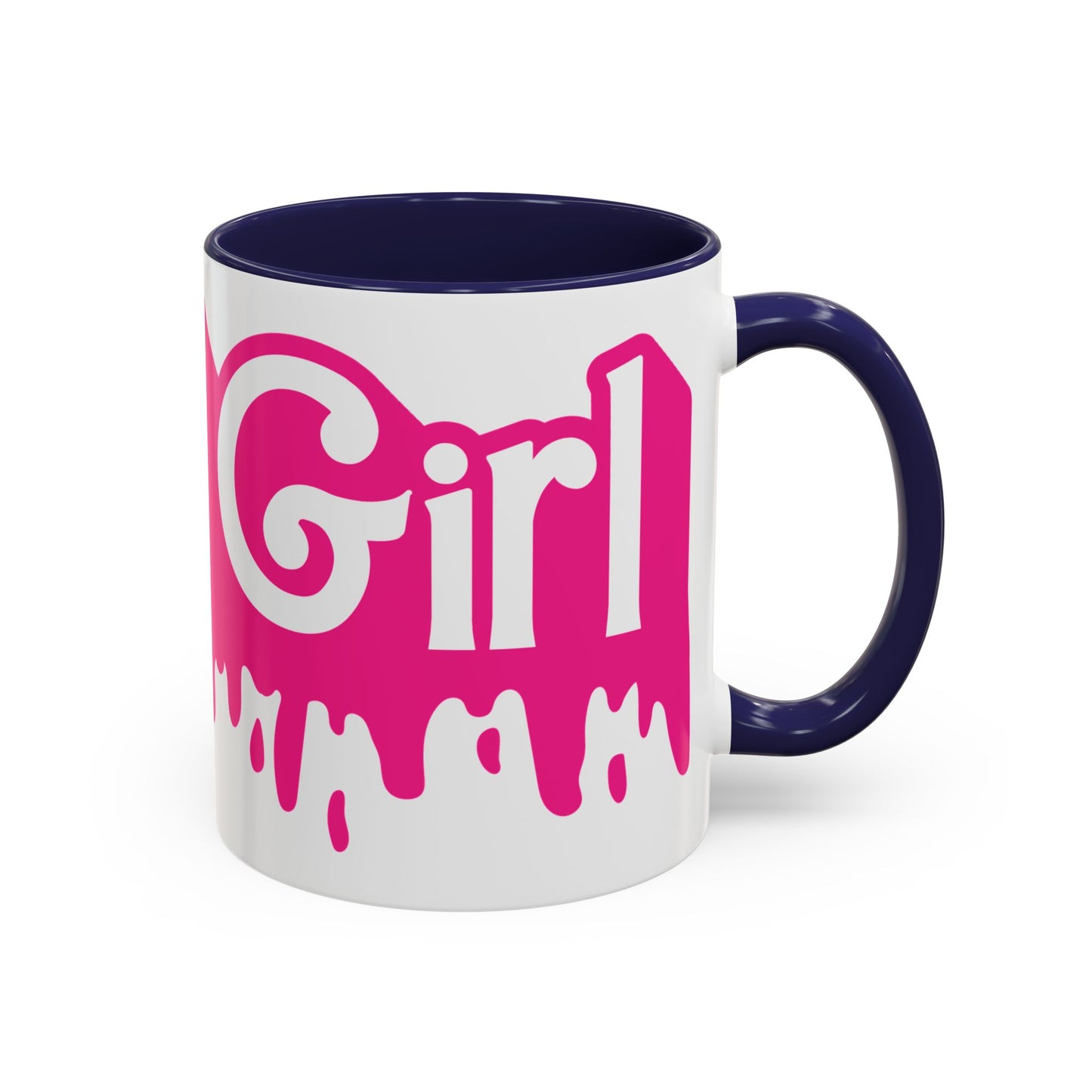 Drip 'Final Girl' Accent Coffee Mug — Pink Retro Script Ceramic (11/15oz)
