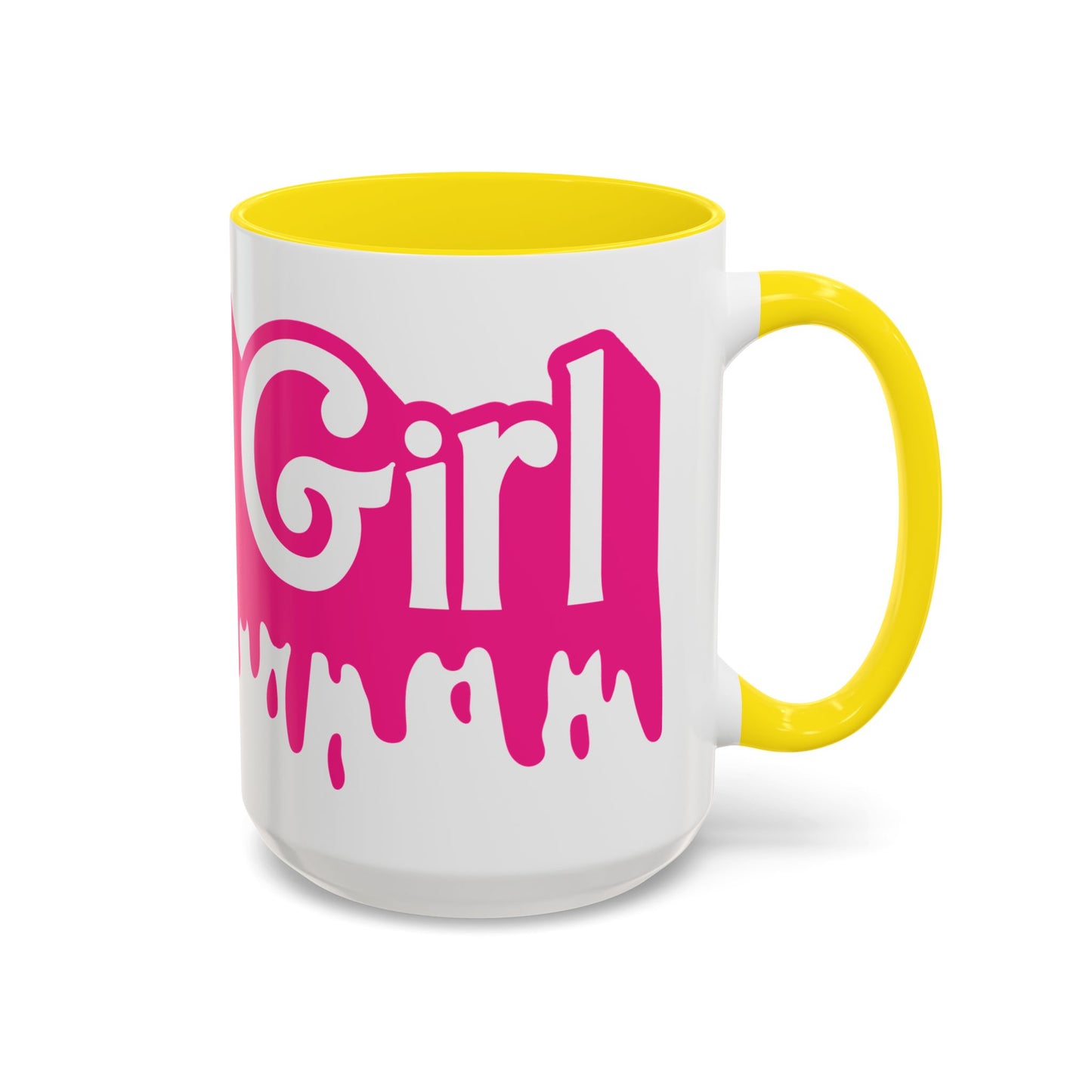 Drip 'Final Girl' Accent Coffee Mug — Pink Retro Script Ceramic (11/15oz)