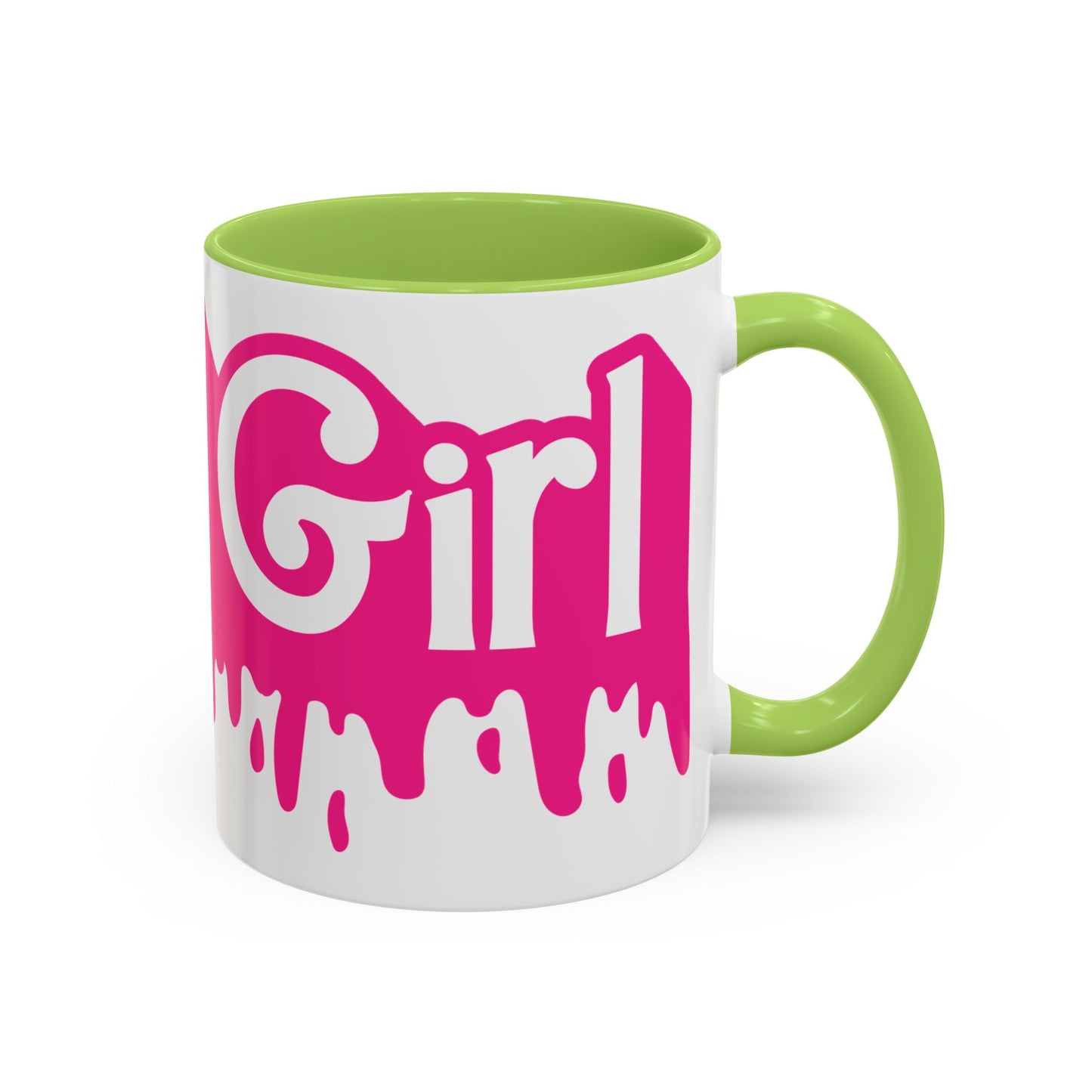 Drip 'Final Girl' Accent Coffee Mug — Pink Retro Script Ceramic (11/15oz)