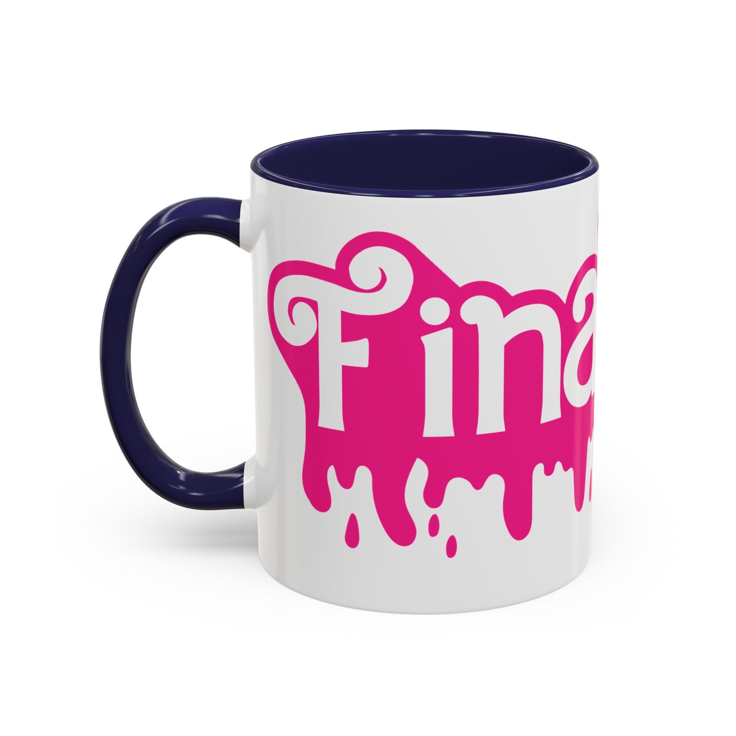 Drip 'Final Girl' Accent Coffee Mug — Pink Retro Script Ceramic (11/15oz)