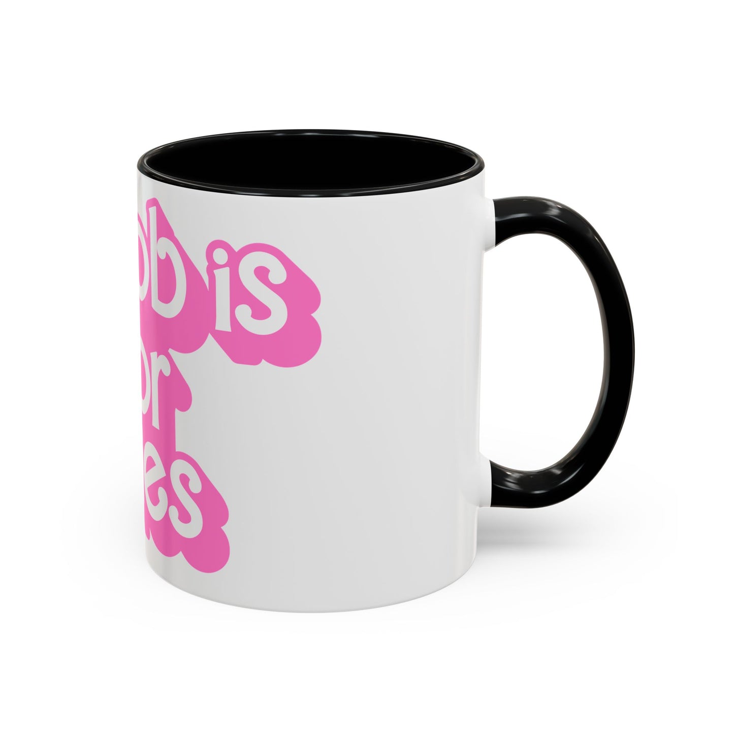 Accent Coffee Mug — "My Job Is Horror Movies" Pink Retro Text