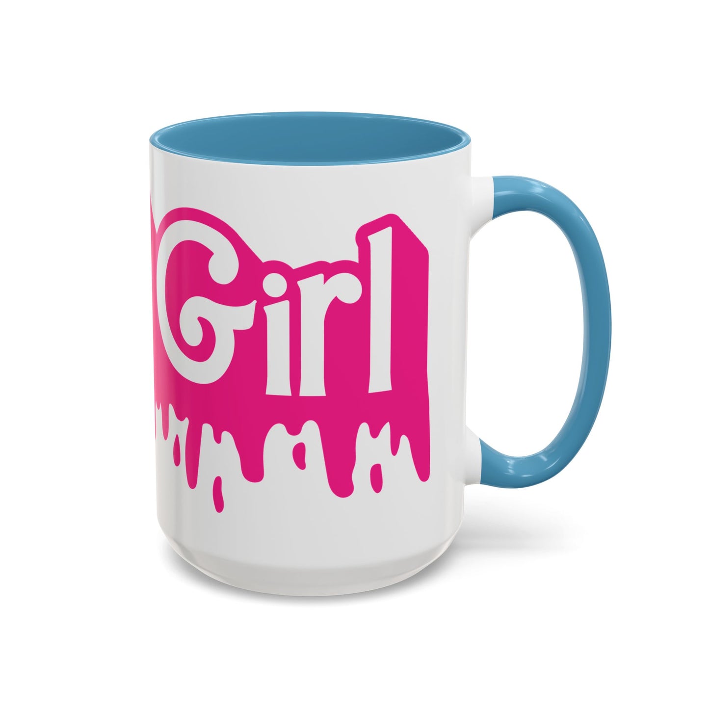Drip 'Final Girl' Accent Coffee Mug — Pink Retro Script Ceramic (11/15oz)