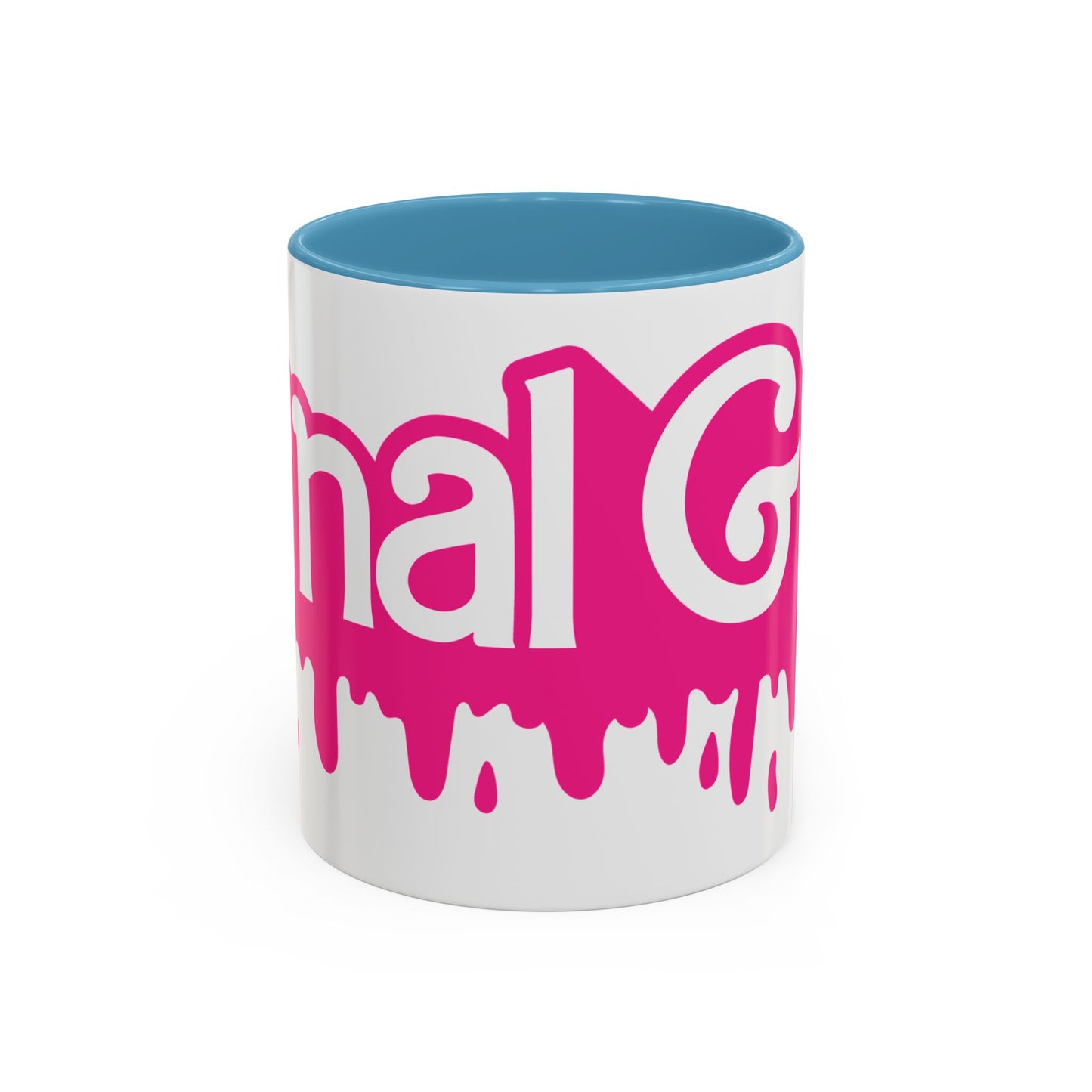 Drip 'Final Girl' Accent Coffee Mug — Pink Retro Script Ceramic (11/15oz)