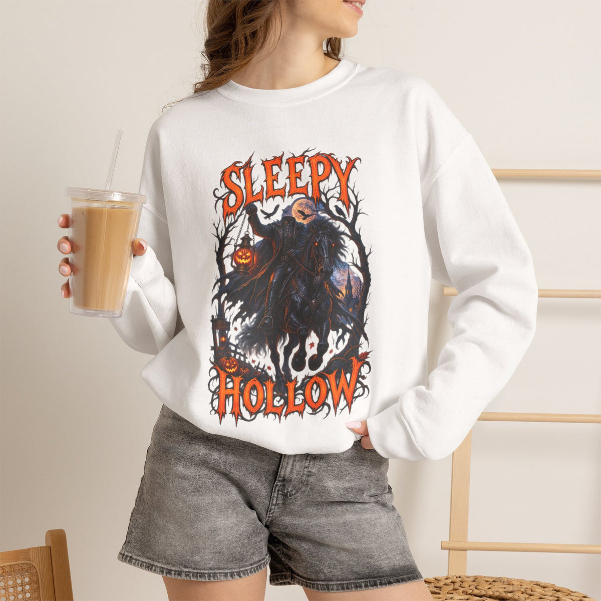 Sleepy Hollow Crewneck Sweatshirt – Gothic Pumpkin Head Design (“Heads Will Roll”)