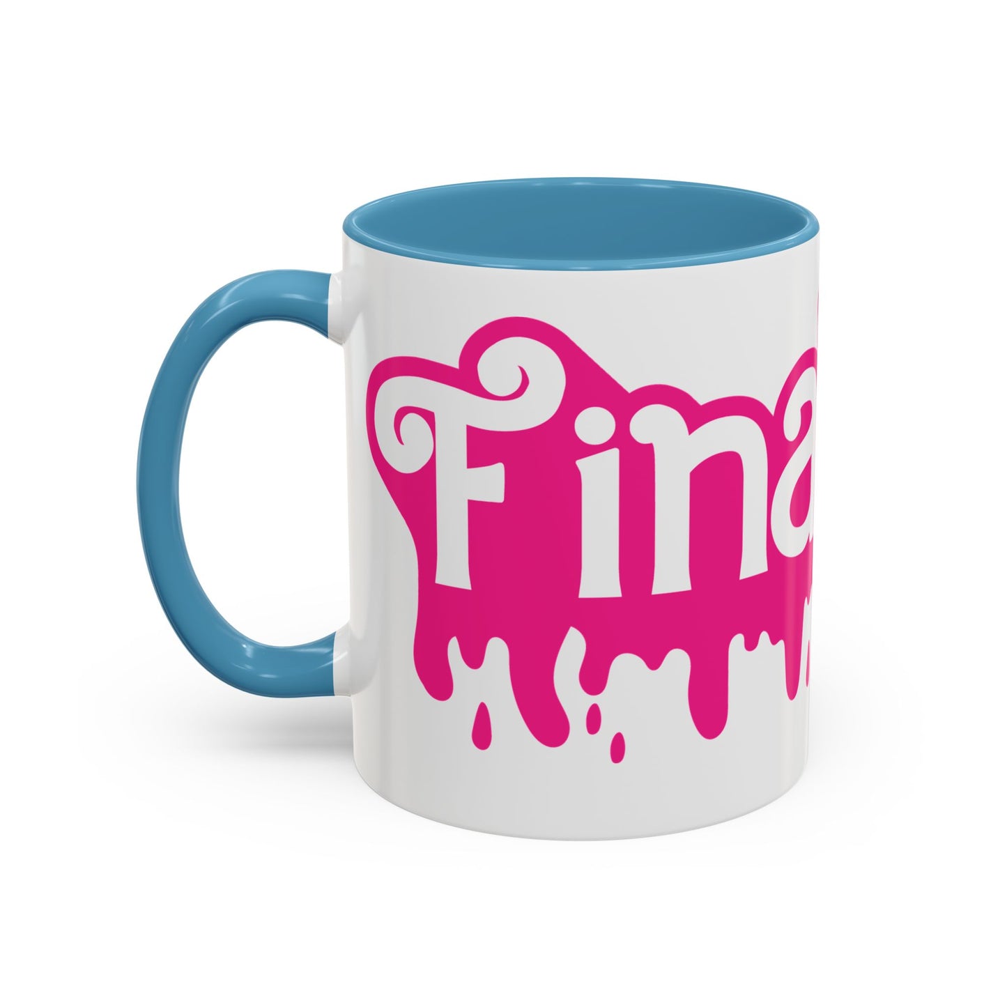 Drip 'Final Girl' Accent Coffee Mug — Pink Retro Script Ceramic (11/15oz)