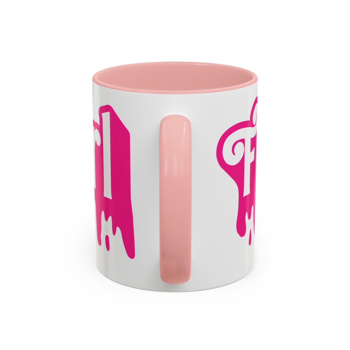 Drip 'Final Girl' Accent Coffee Mug — Pink Retro Script Ceramic (11/15oz)