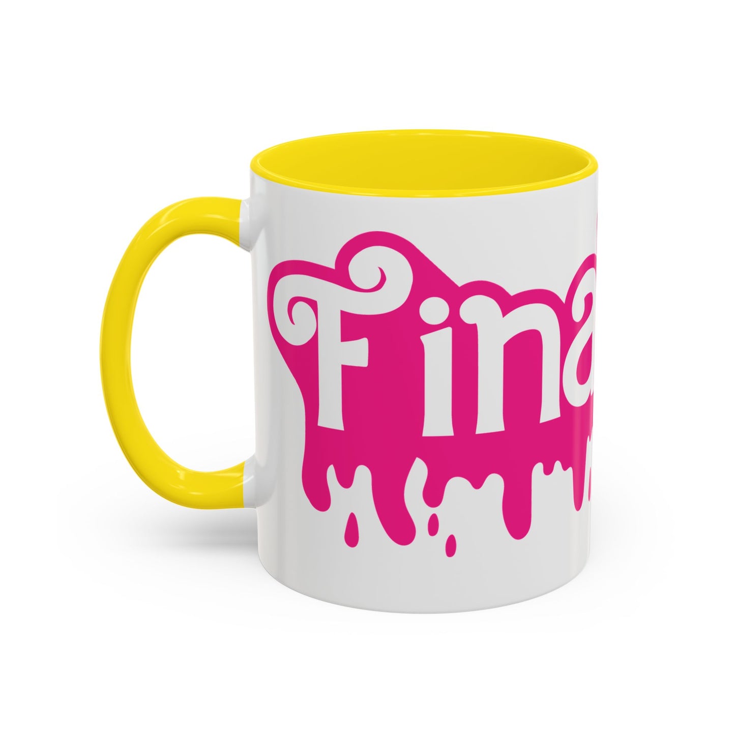 Drip 'Final Girl' Accent Coffee Mug — Pink Retro Script Ceramic (11/15oz)