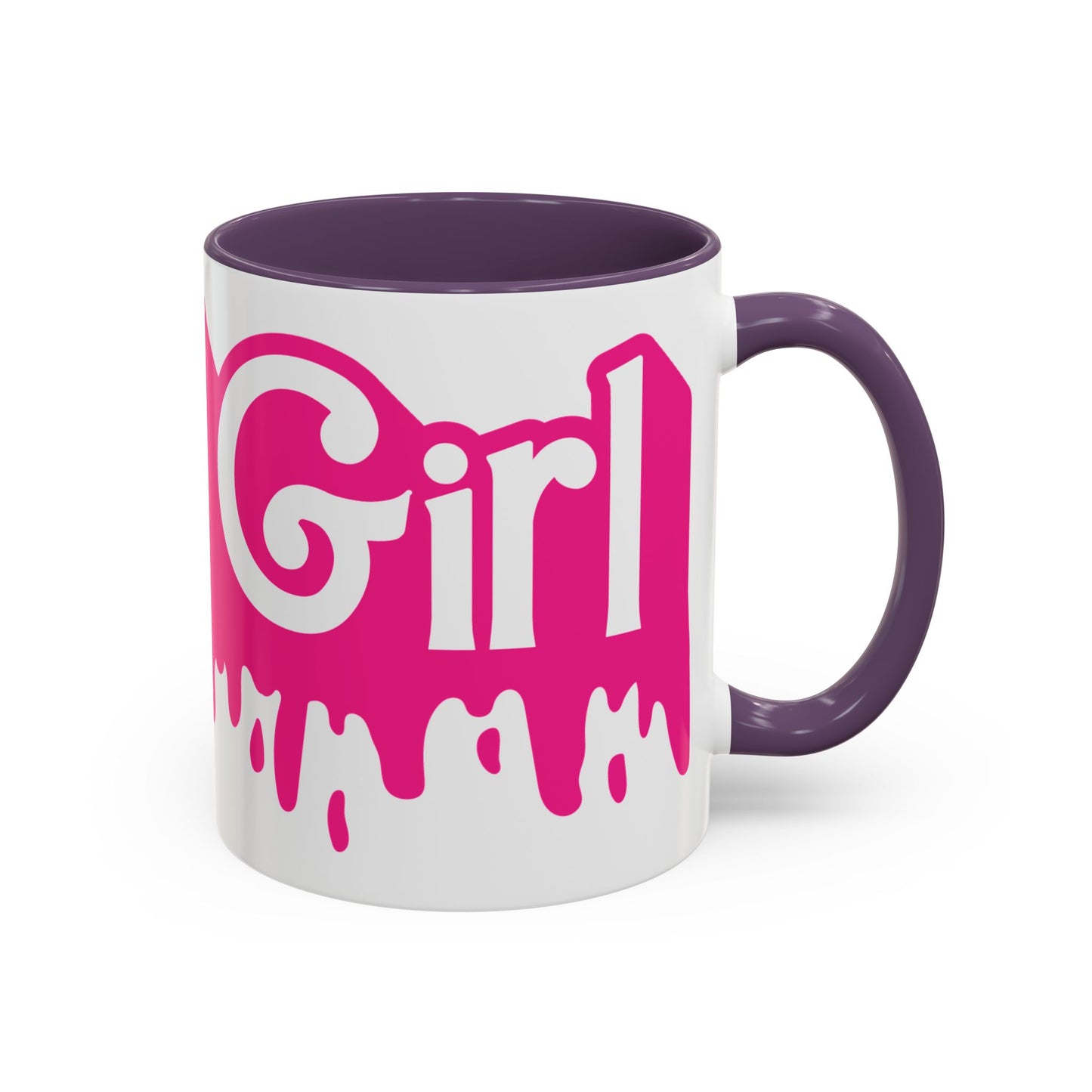 Drip 'Final Girl' Accent Coffee Mug — Pink Retro Script Ceramic (11/15oz)