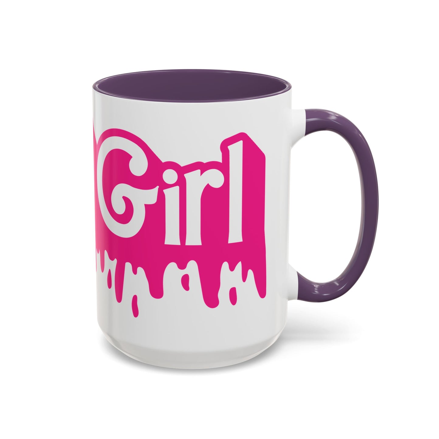 Drip 'Final Girl' Accent Coffee Mug — Pink Retro Script Ceramic (11/15oz)