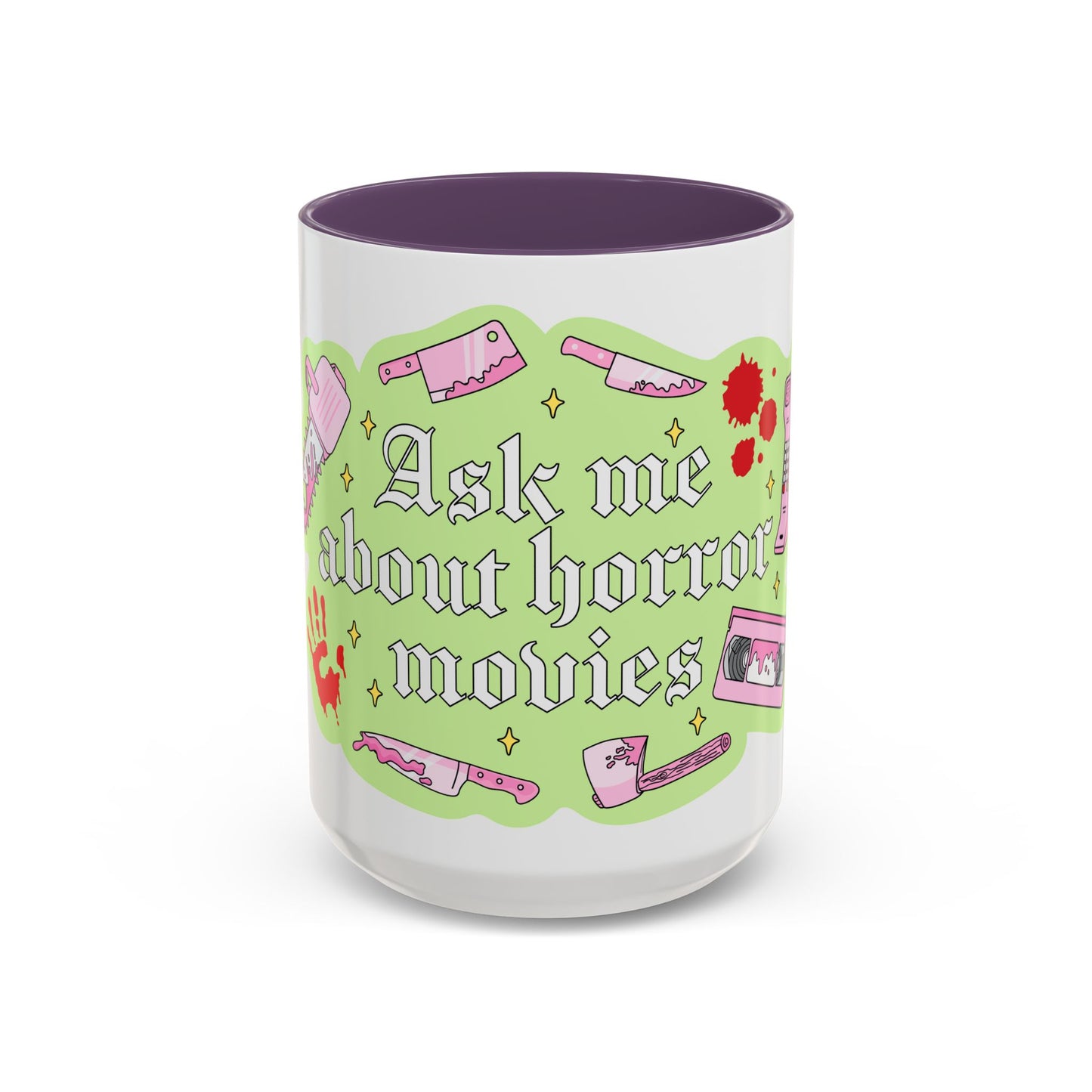 Ask Me About Horror Movies Mug — Retro Pink & Green Accent Coffee Mug (11/15oz)