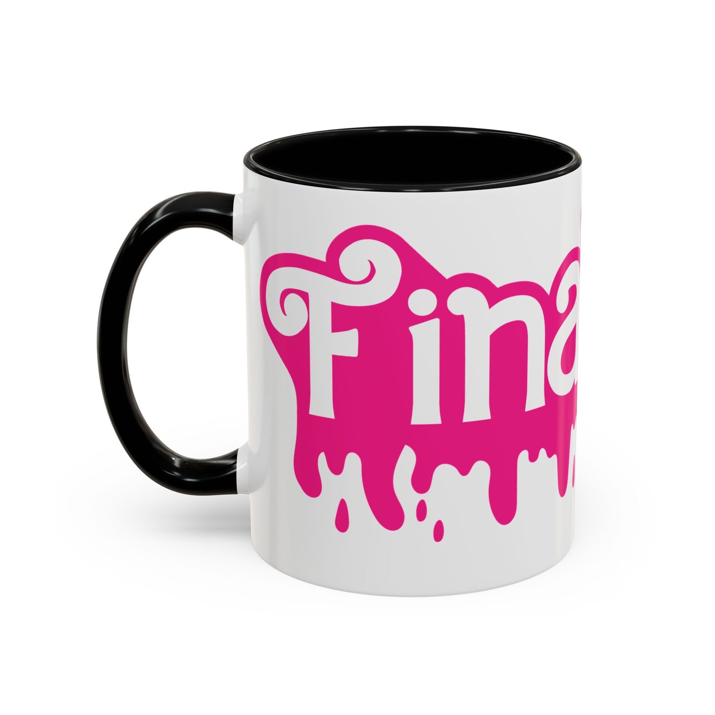 Drip 'Final Girl' Accent Coffee Mug — Pink Retro Script Ceramic (11/15oz)