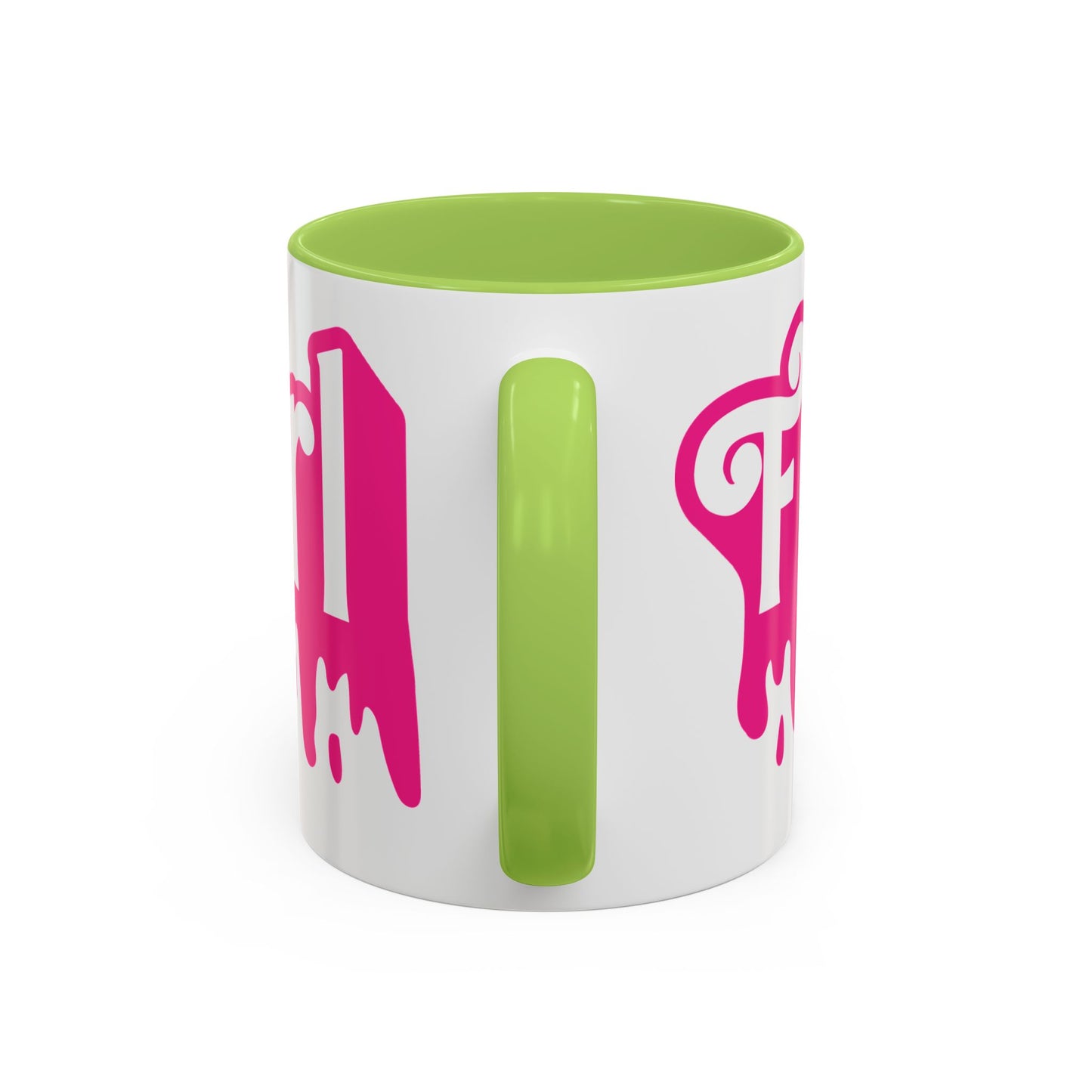 Drip 'Final Girl' Accent Coffee Mug — Pink Retro Script Ceramic (11/15oz)