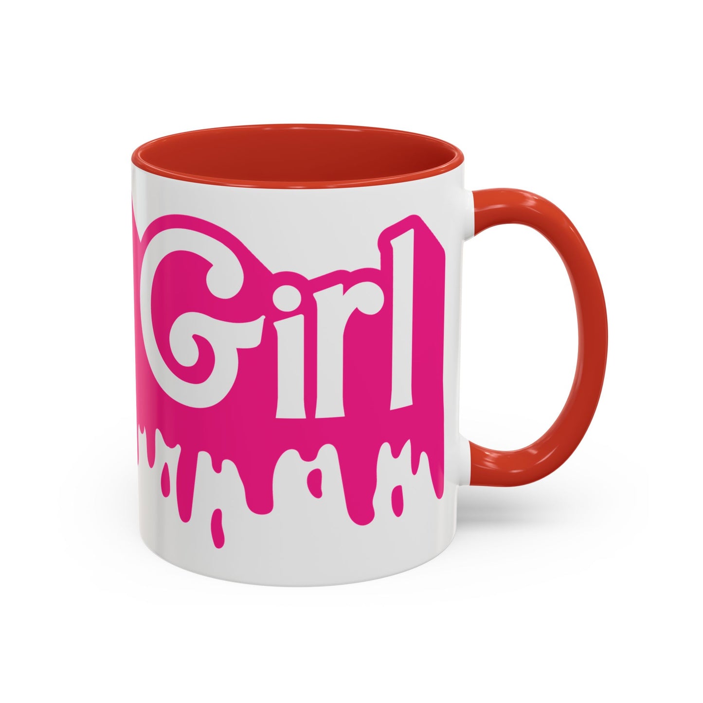 Drip 'Final Girl' Accent Coffee Mug — Pink Retro Script Ceramic (11/15oz)