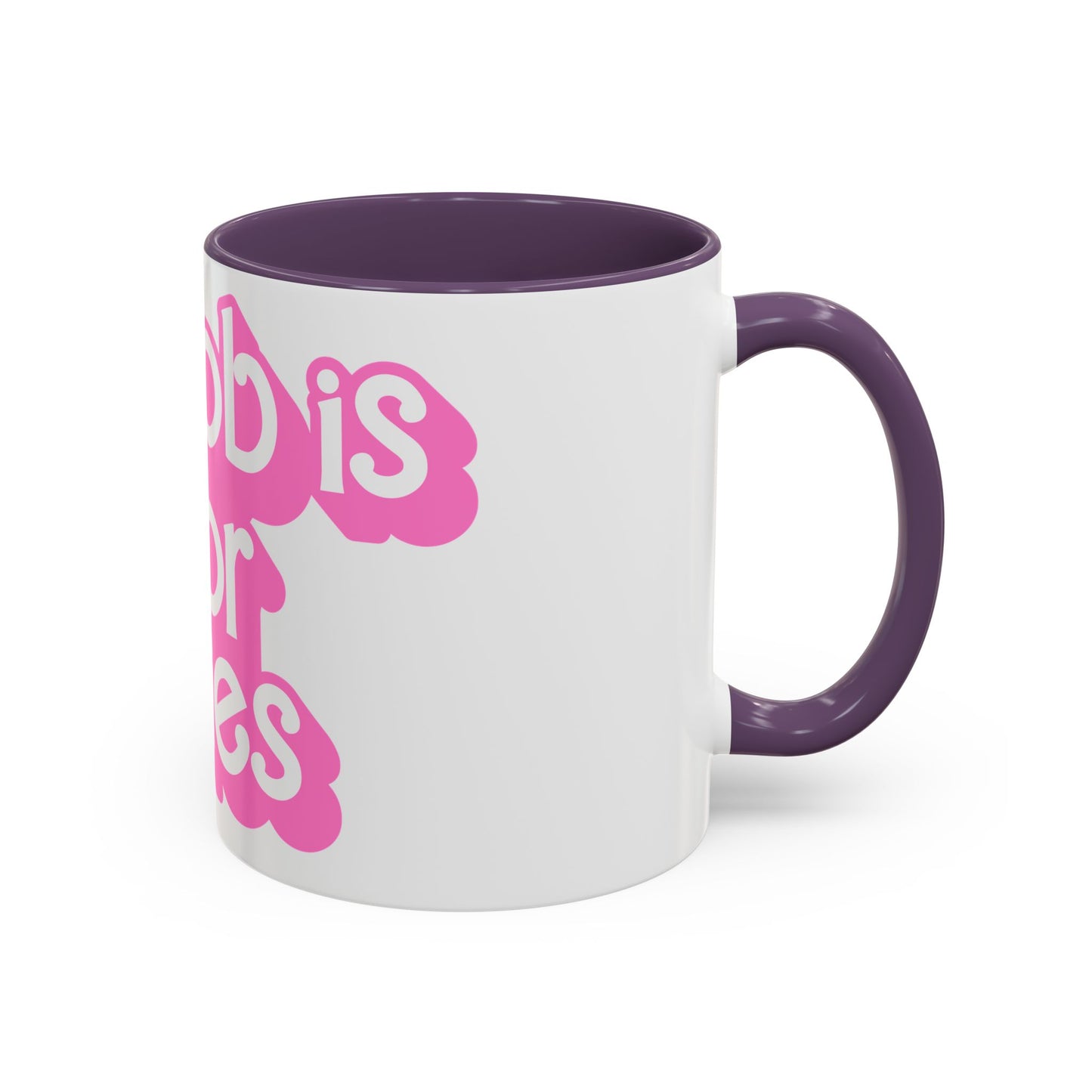 Accent Coffee Mug — "My Job Is Horror Movies" Pink Retro Text
