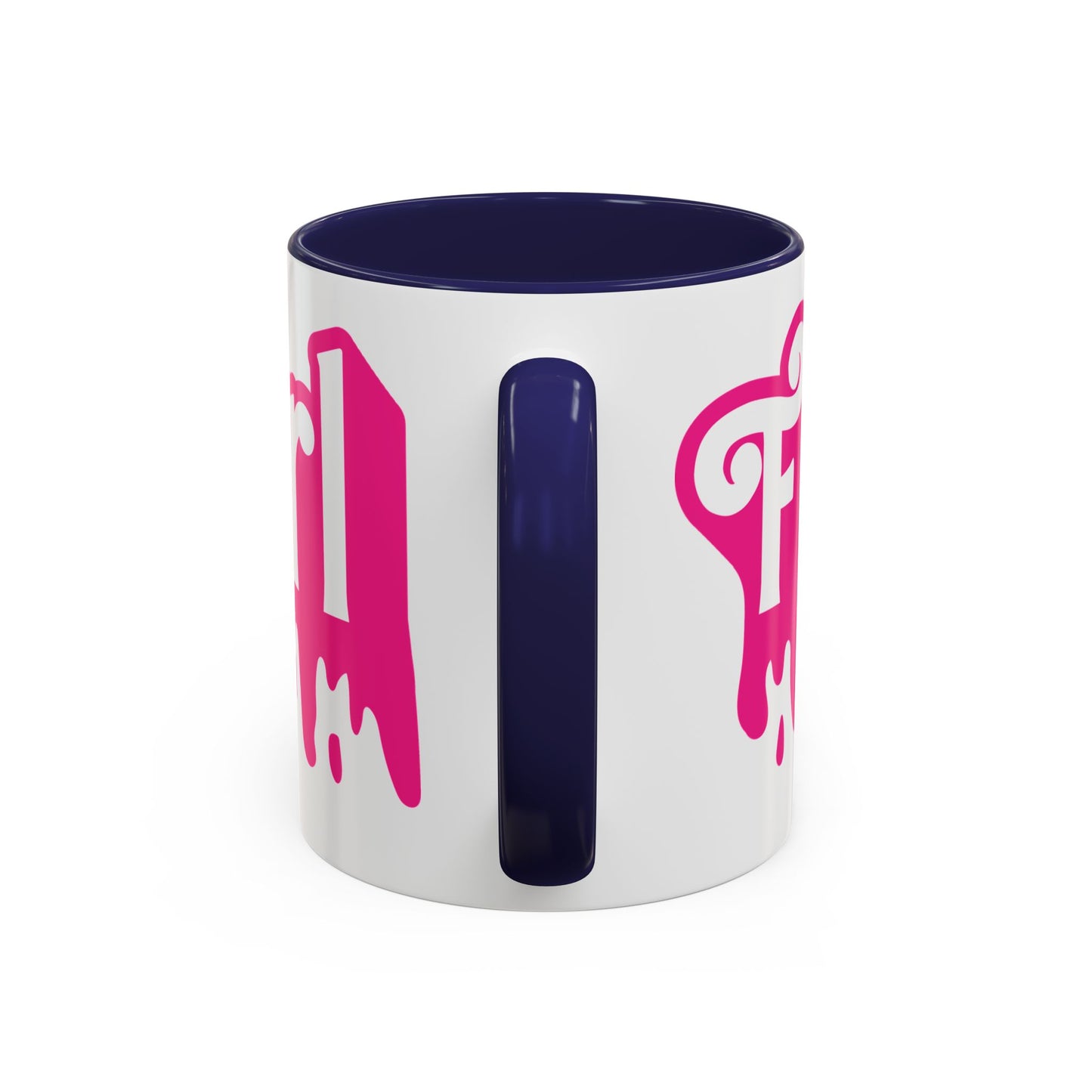 Drip 'Final Girl' Accent Coffee Mug — Pink Retro Script Ceramic (11/15oz)