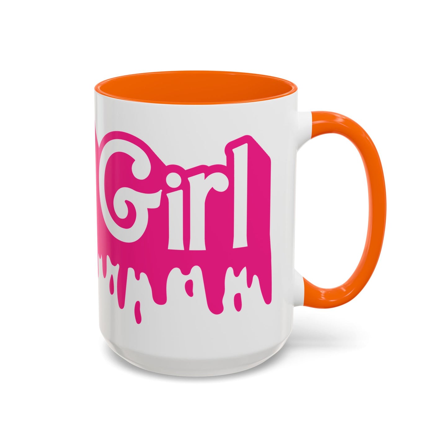 Drip 'Final Girl' Accent Coffee Mug — Pink Retro Script Ceramic (11/15oz)