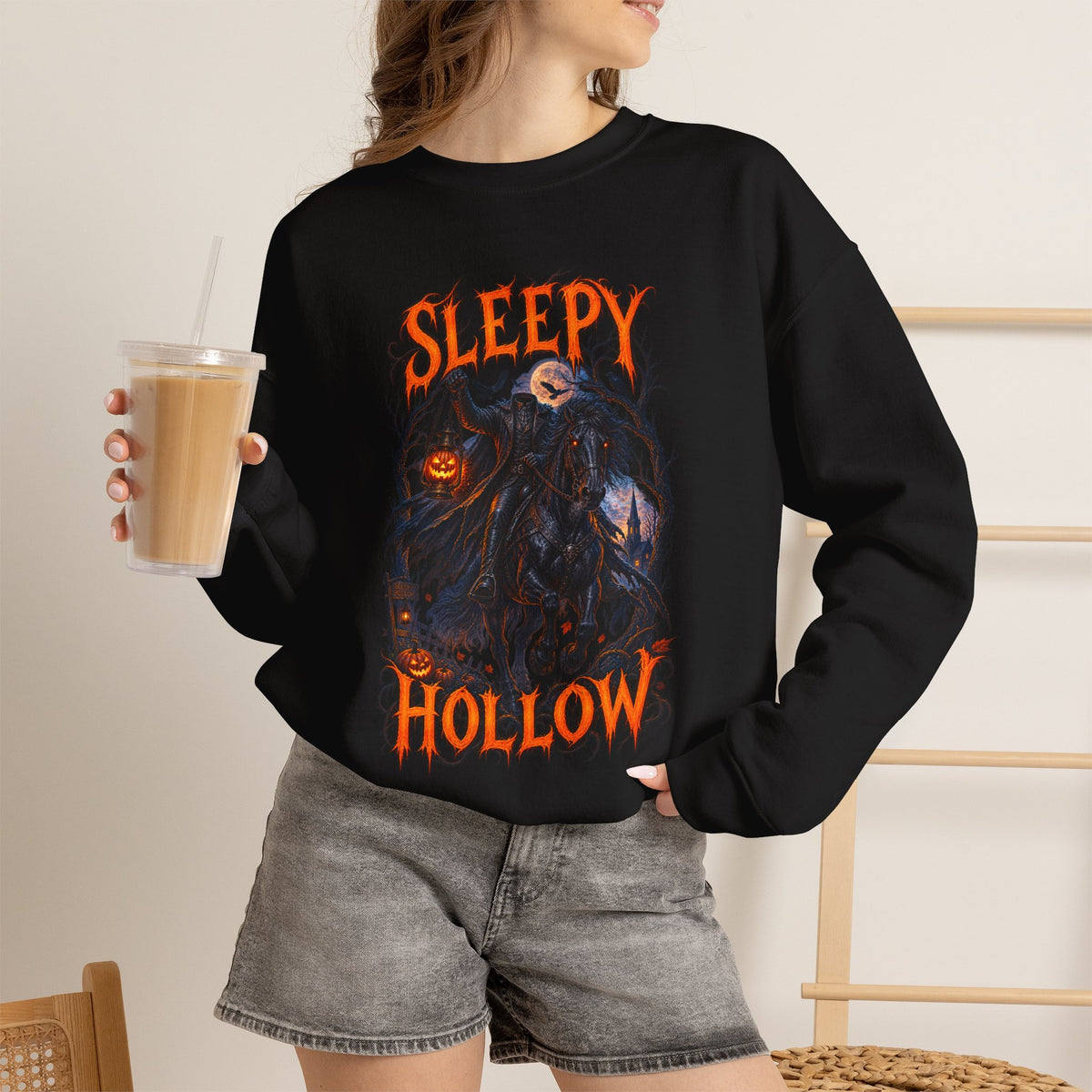 Sleepy Hollow Crewneck Sweatshirt – Gothic Pumpkin Head Design (“Heads Will Roll”)