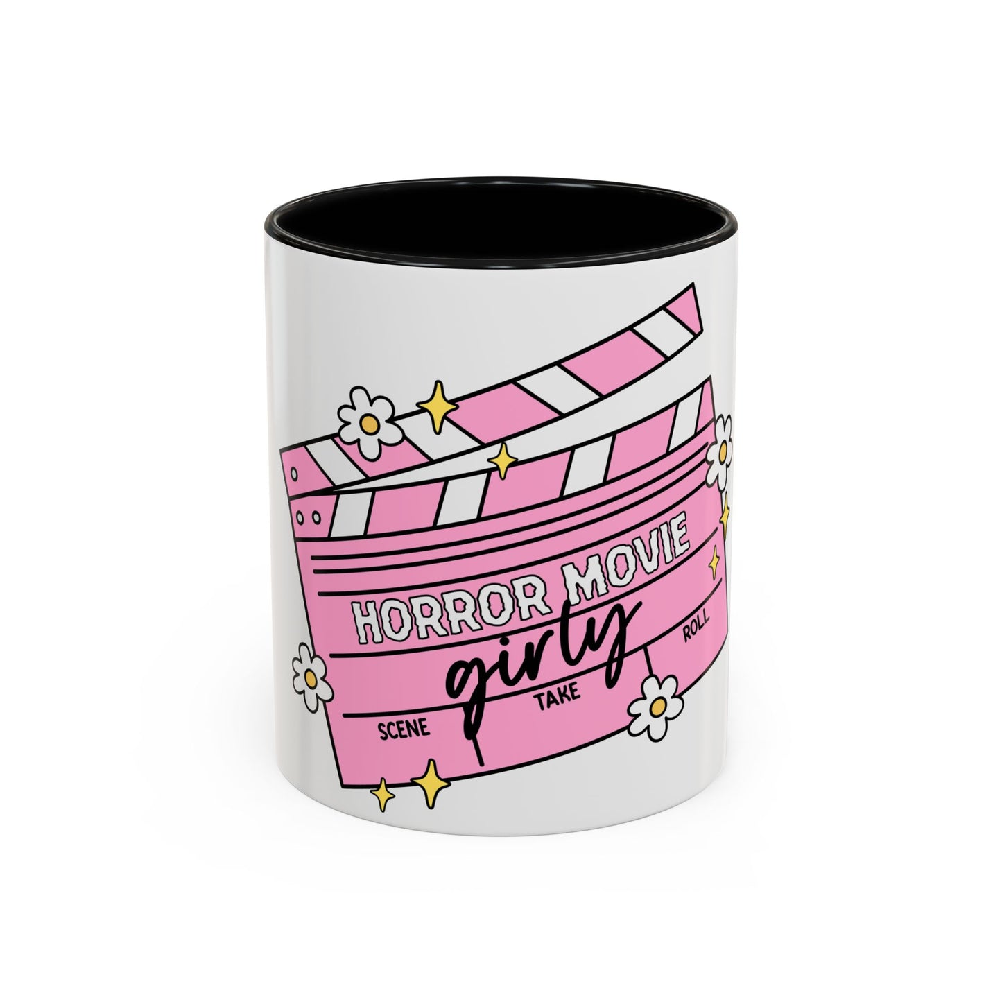Horror Movie Girly Accent Coffee Mug – Pink Clapperboard Design (11/15oz)