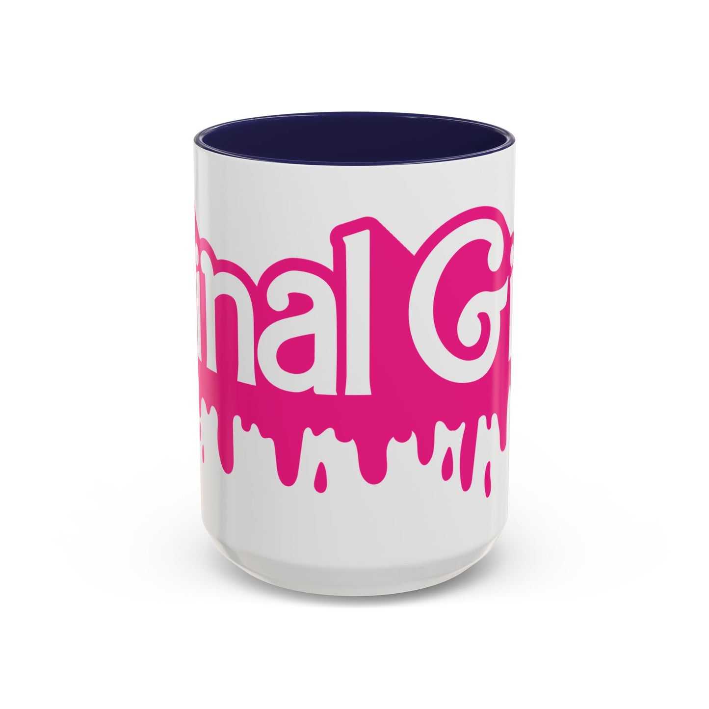 Drip 'Final Girl' Accent Coffee Mug — Pink Retro Script Ceramic (11/15oz)