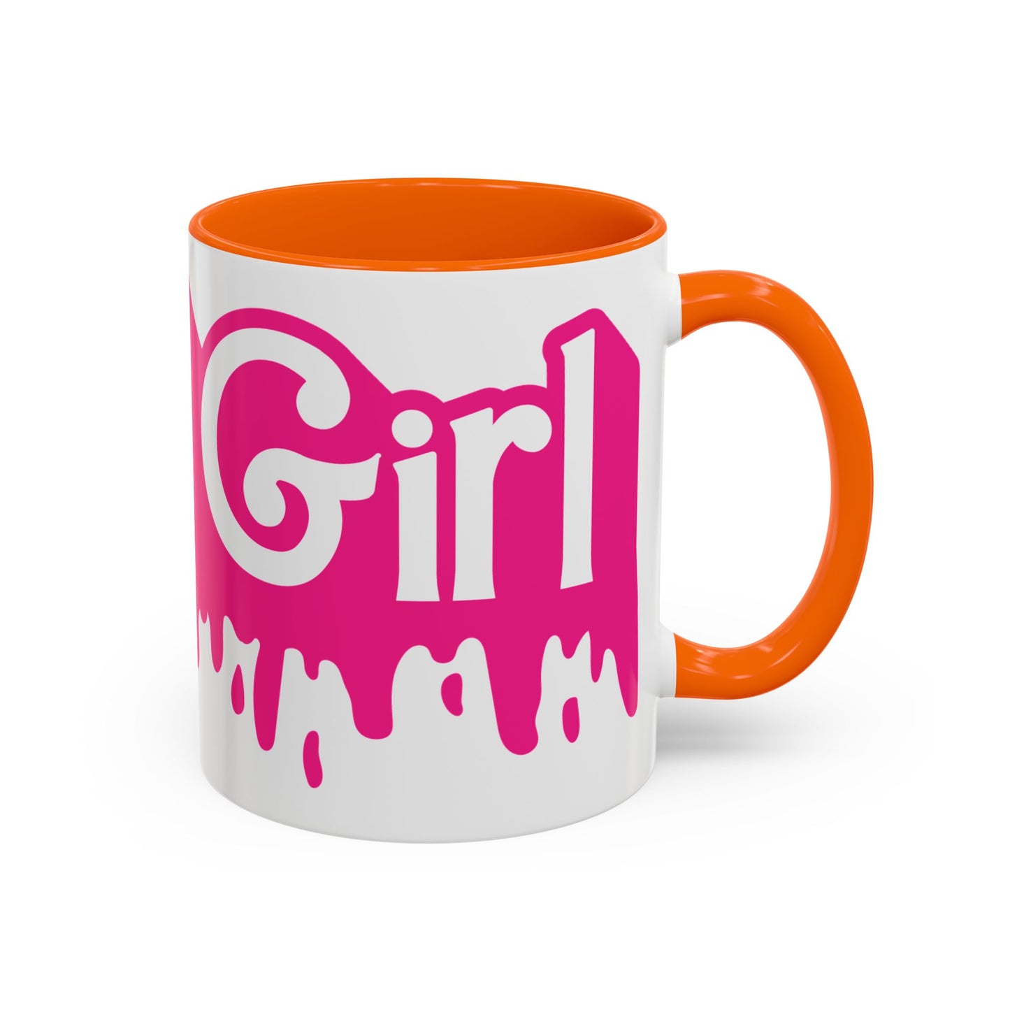 Drip 'Final Girl' Accent Coffee Mug — Pink Retro Script Ceramic (11/15oz)