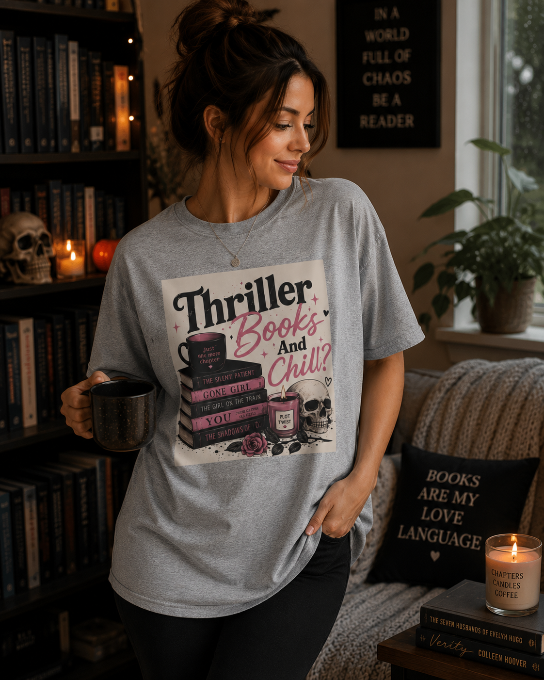 Thriller Books & Chill Tee — Cozy Reader Graphic T-Shirt