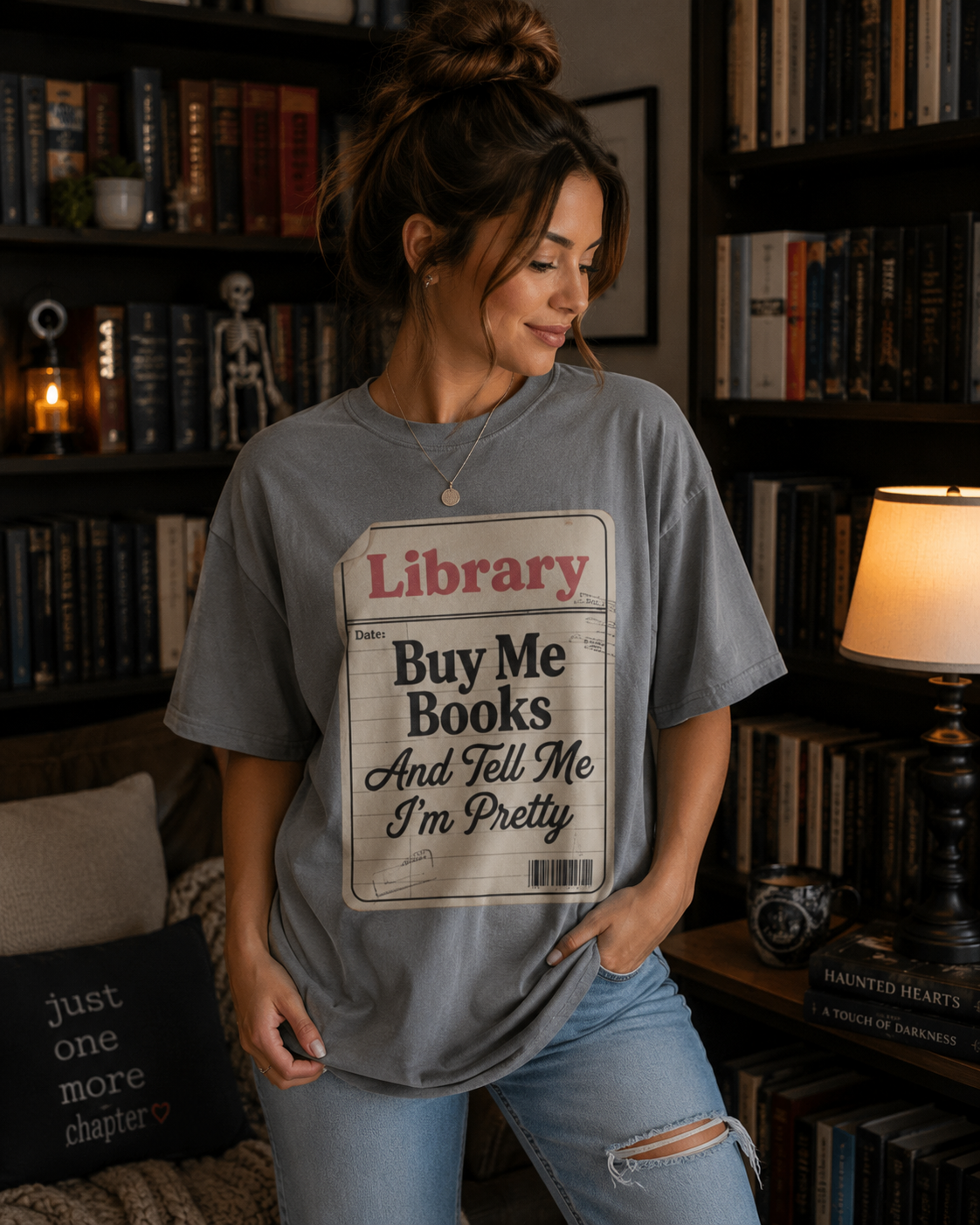 Buy Me Books T-Shirt — "Buy Me Books And Tell Me I’m Pretty" Library Tag Tee