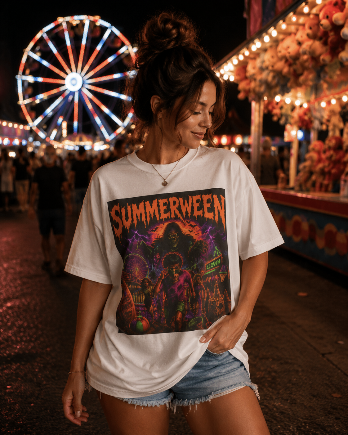 Summerween Horror Beach T-Shirt — Retro Spooky Surf Graphic Tee