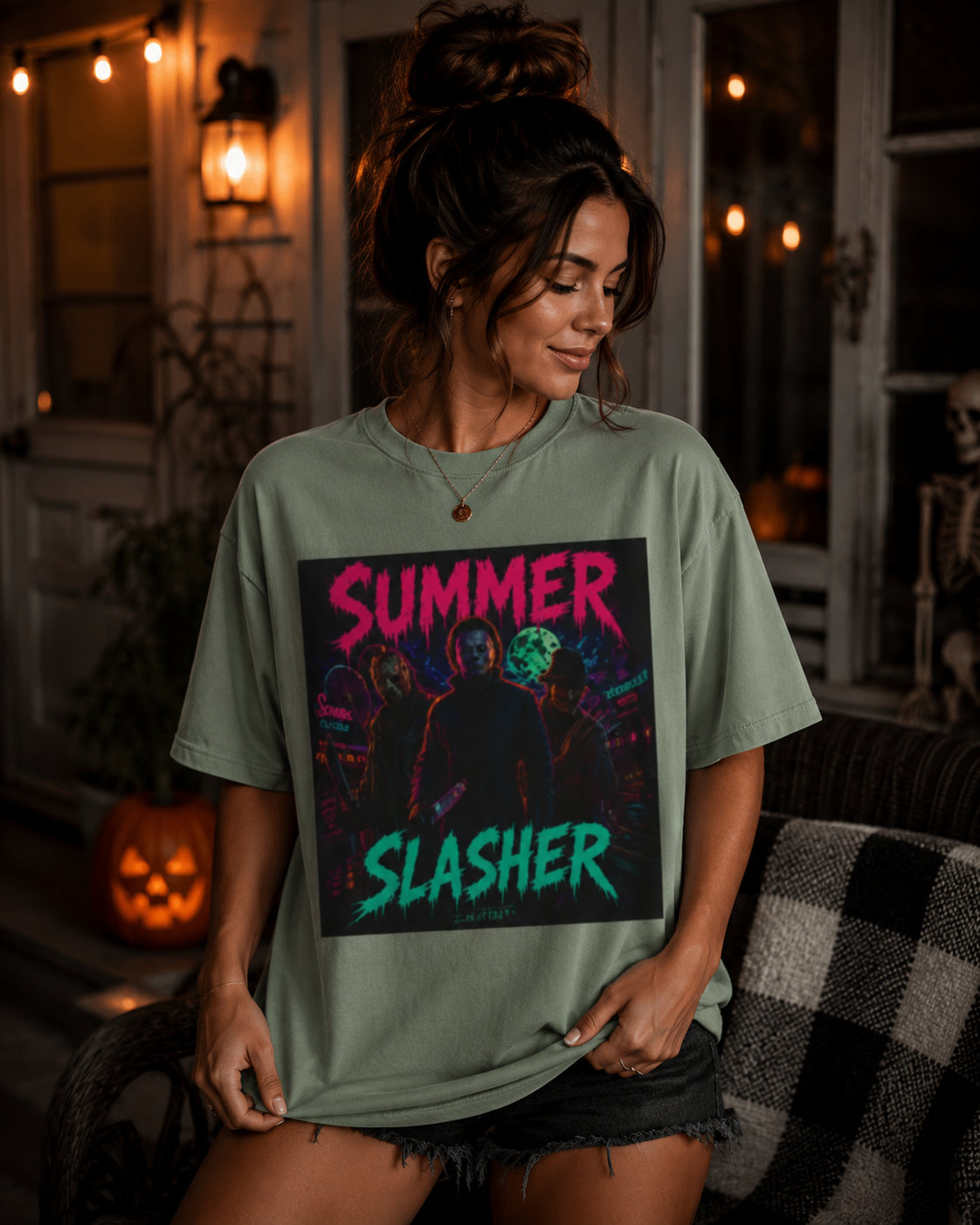 Summer Slasher Graphic T-Shirt — Retro Neon Horror Tee