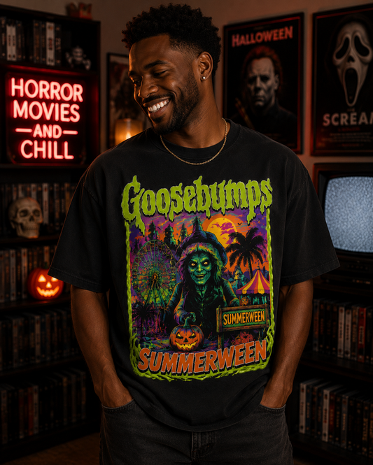Goosebumps 'Summerween' Graphic T-Shirt — Retro Neon Horror Tee