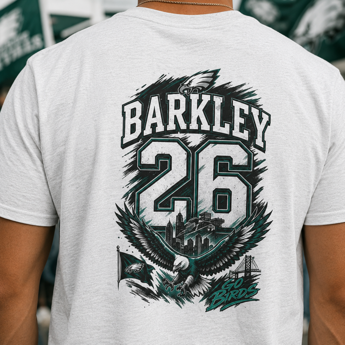 Saquon Barkley #26 Philadelphia Eagles Reverse Hurdle “Go Birds” Graphic Tee