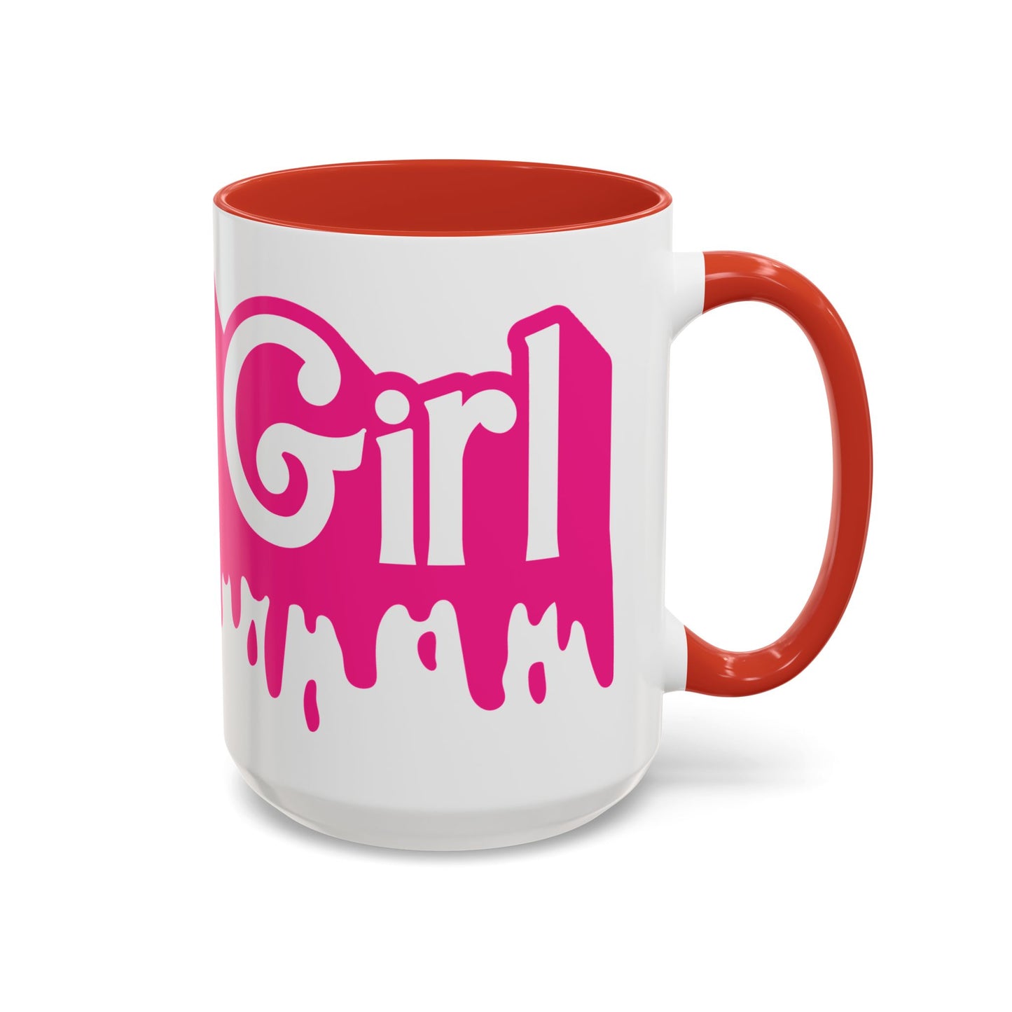 Drip 'Final Girl' Accent Coffee Mug — Pink Retro Script Ceramic (11/15oz)