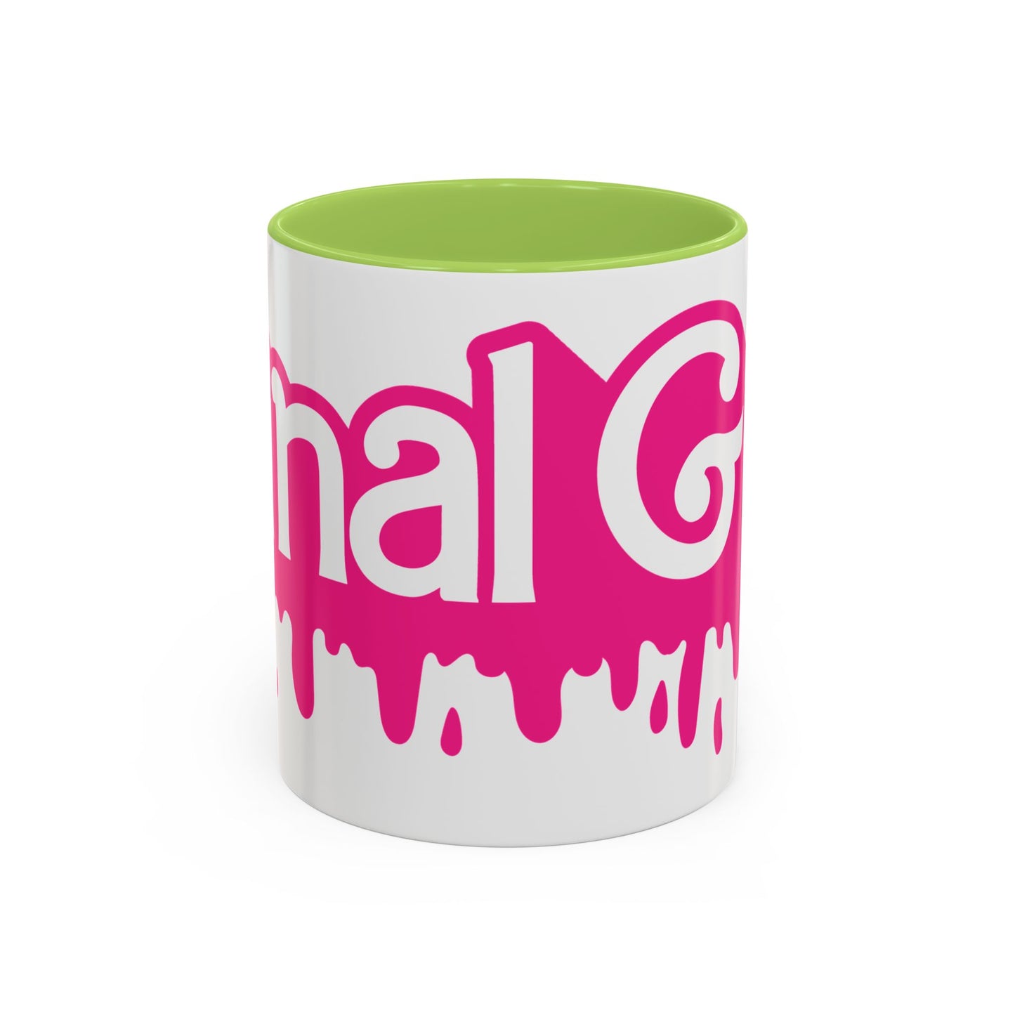 Drip 'Final Girl' Accent Coffee Mug — Pink Retro Script Ceramic (11/15oz)