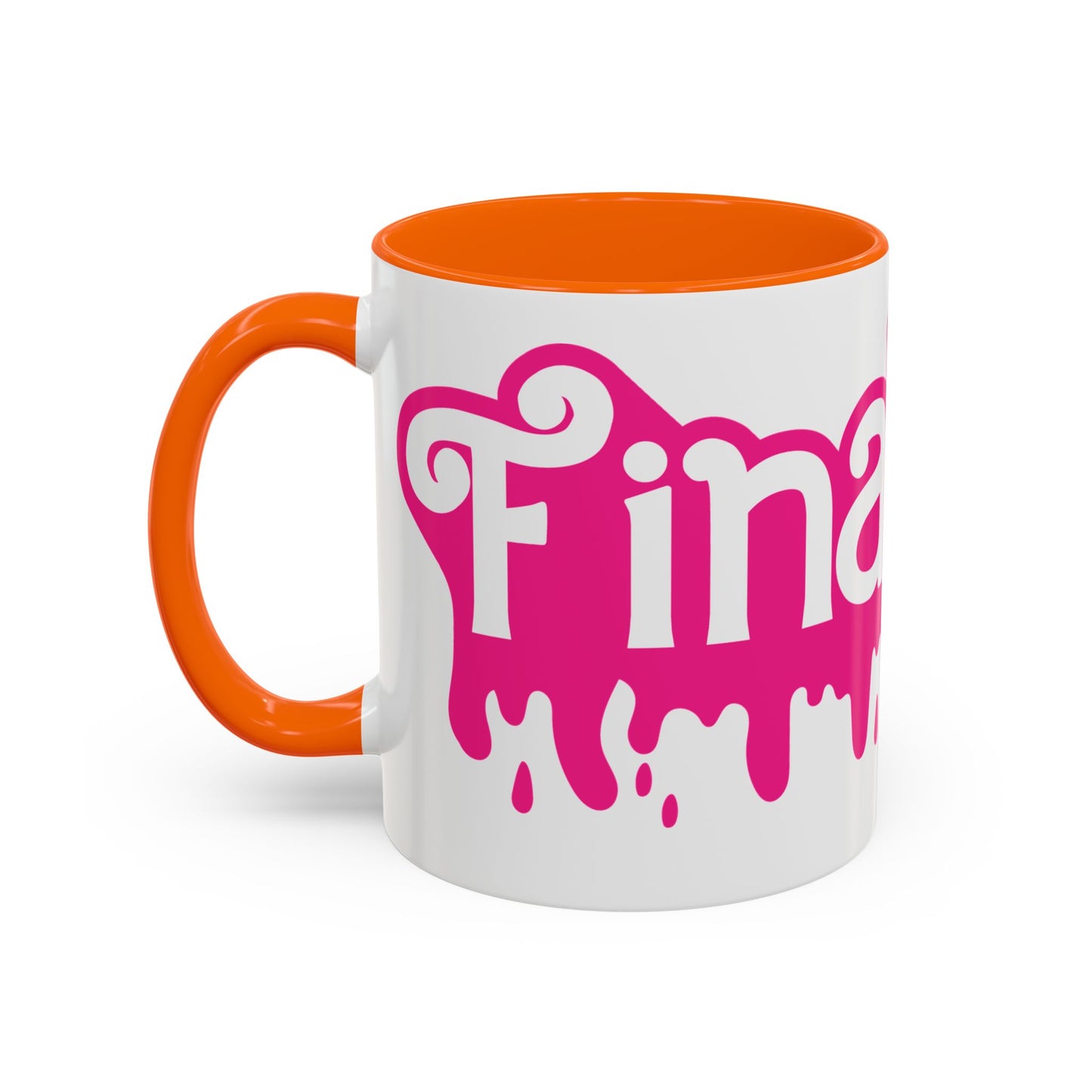 Drip 'Final Girl' Accent Coffee Mug — Pink Retro Script Ceramic (11/15oz)