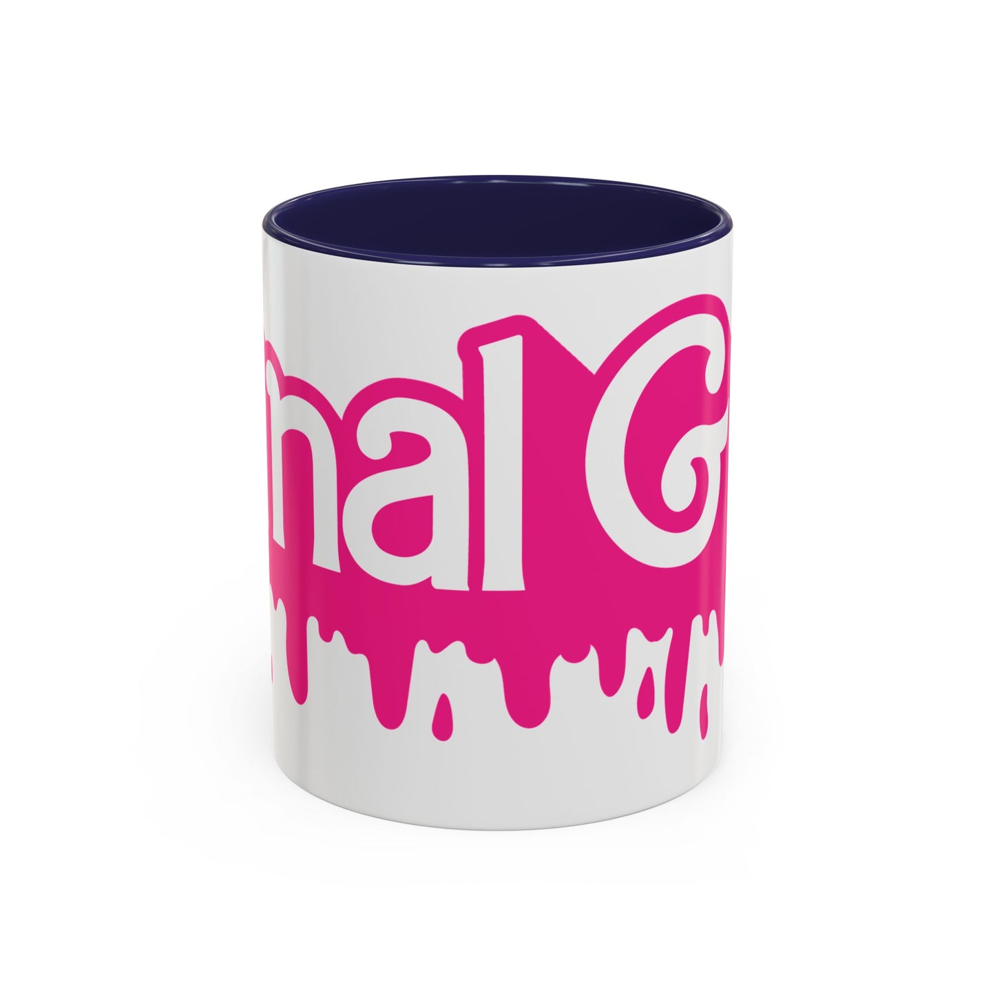 Drip 'Final Girl' Accent Coffee Mug — Pink Retro Script Ceramic (11/15oz)