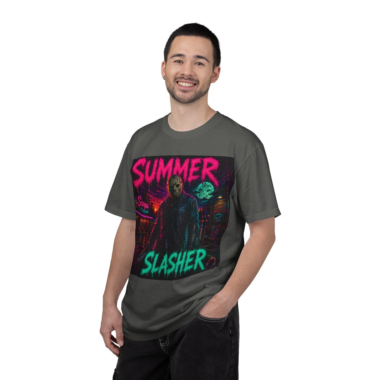 Summer Slasher T-Shirt Jason — Retro Neon Horror Graphic Tee