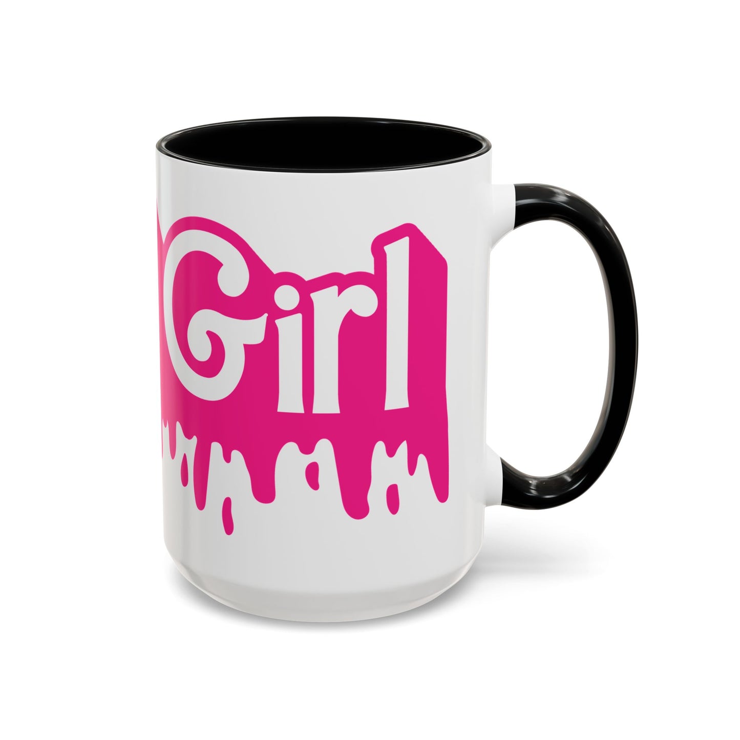 Drip 'Final Girl' Accent Coffee Mug — Pink Retro Script Ceramic (11/15oz)