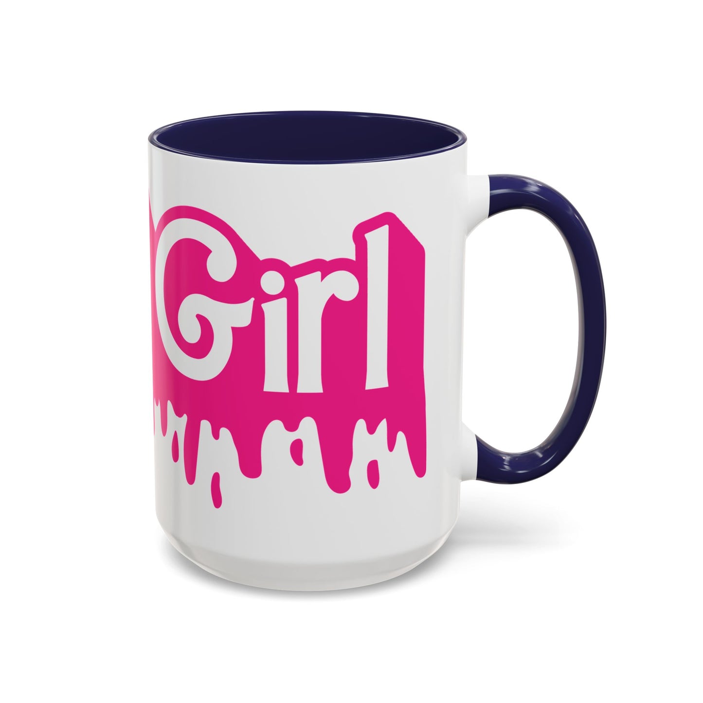 Drip 'Final Girl' Accent Coffee Mug — Pink Retro Script Ceramic (11/15oz)