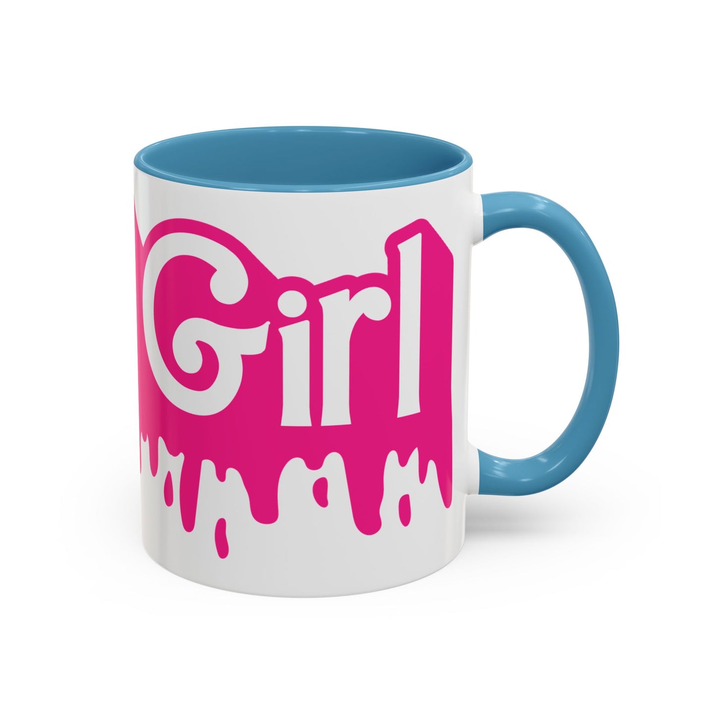Drip 'Final Girl' Accent Coffee Mug — Pink Retro Script Ceramic (11/15oz)