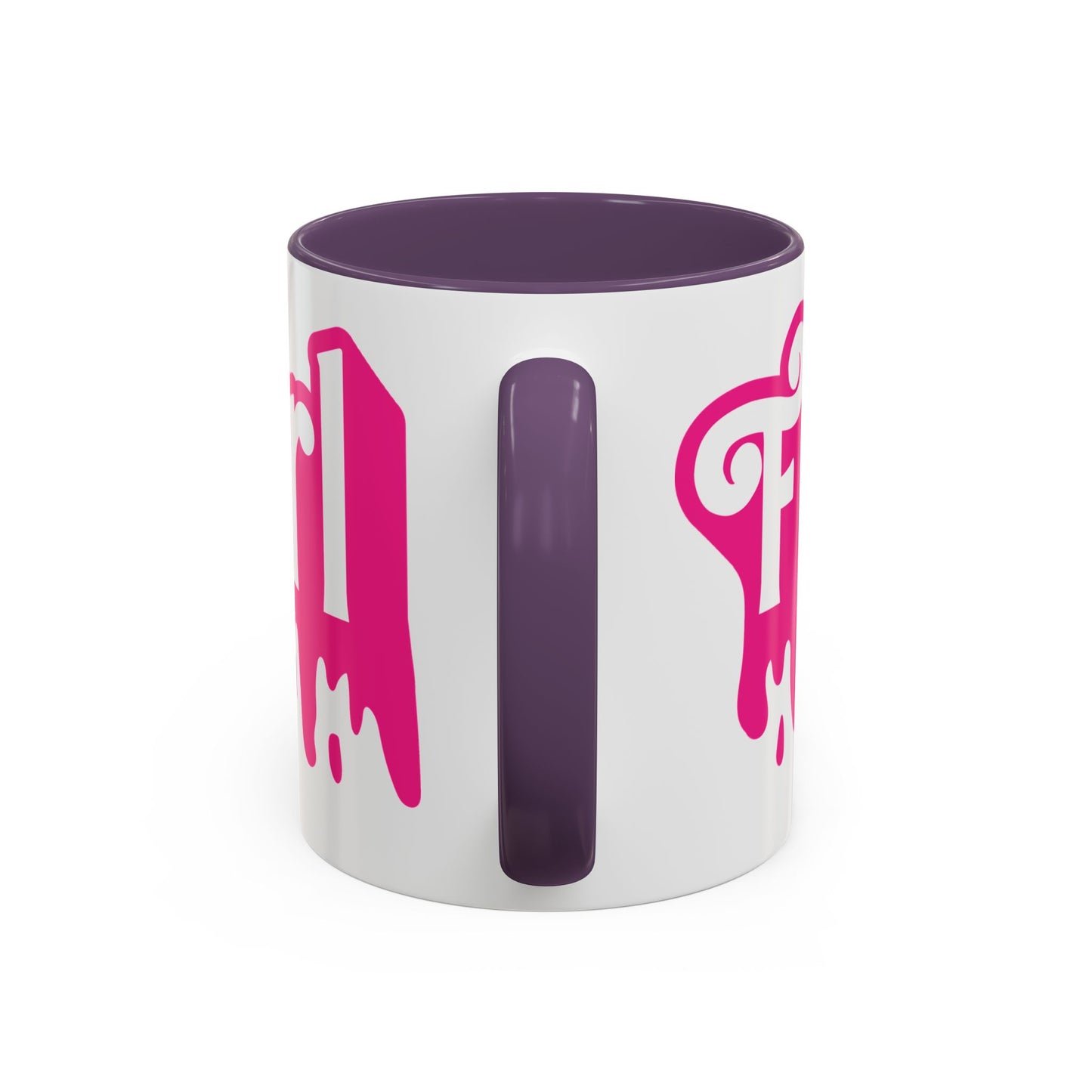 Drip 'Final Girl' Accent Coffee Mug — Pink Retro Script Ceramic (11/15oz)