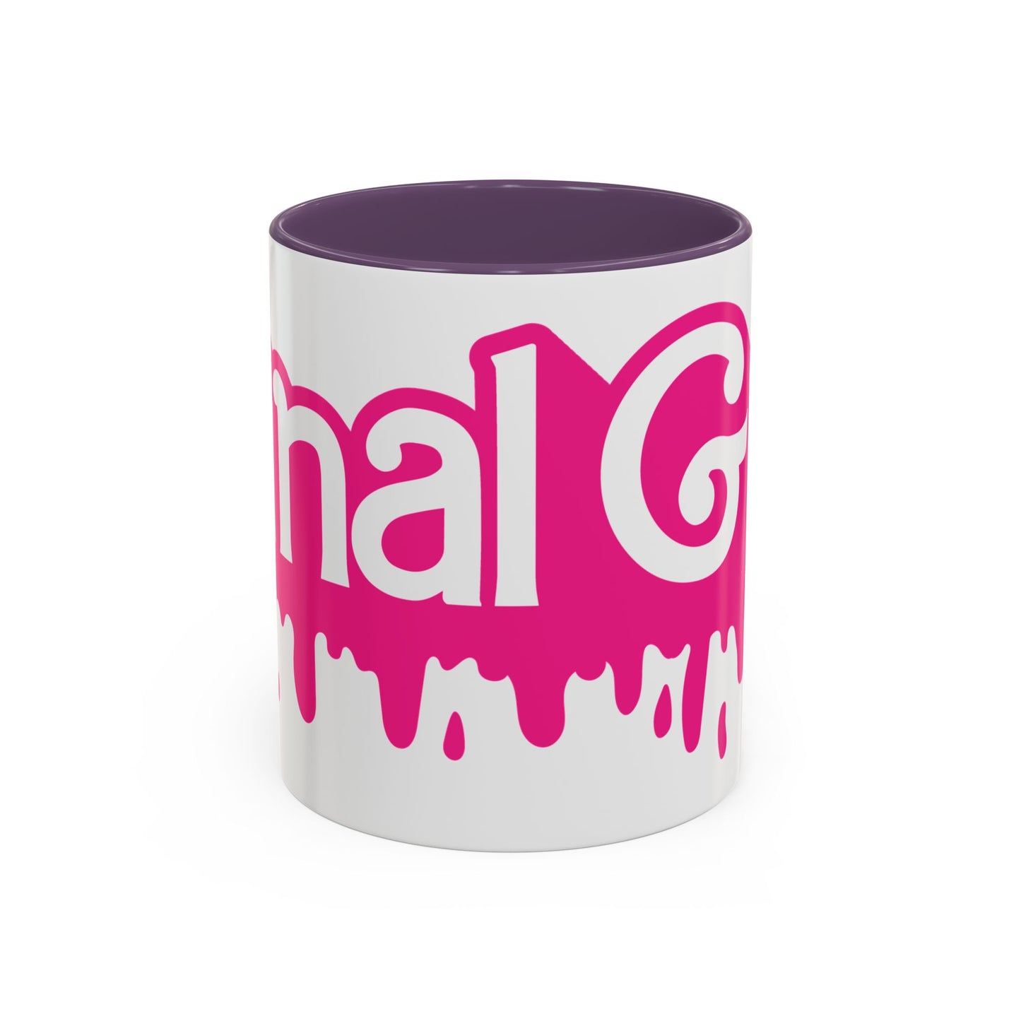 Drip 'Final Girl' Accent Coffee Mug — Pink Retro Script Ceramic (11/15oz)