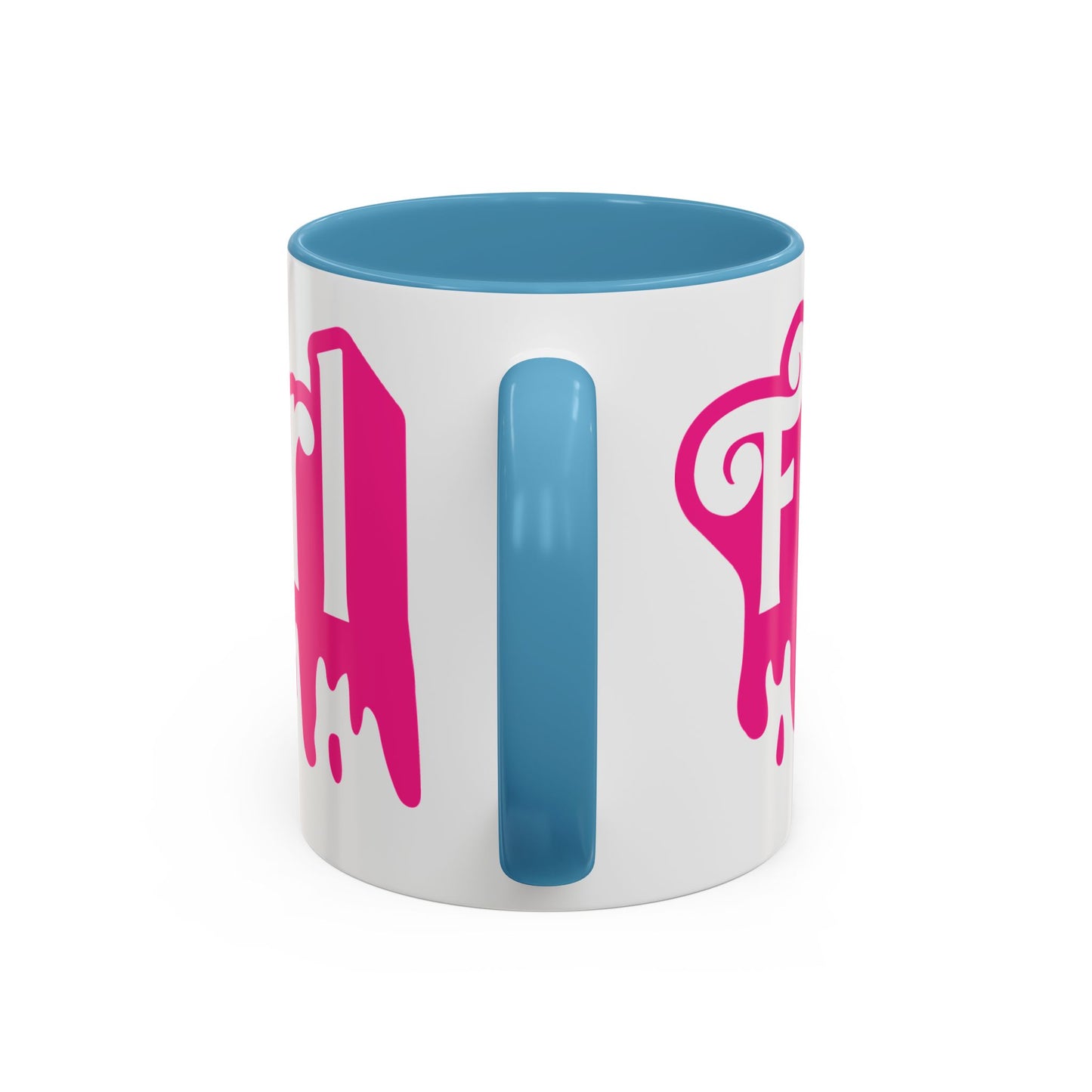 Drip 'Final Girl' Accent Coffee Mug — Pink Retro Script Ceramic (11/15oz)