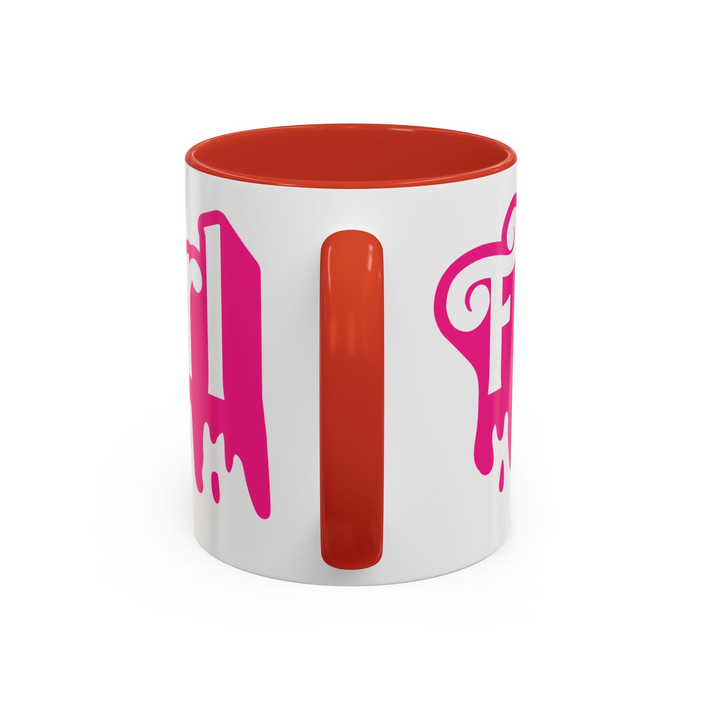Drip 'Final Girl' Accent Coffee Mug — Pink Retro Script Ceramic (11/15oz)