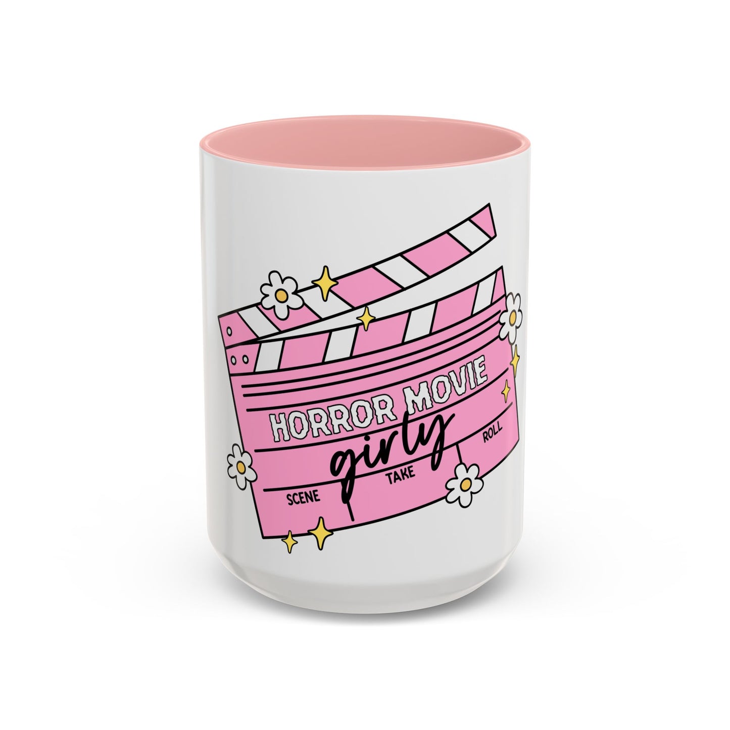 Horror Movie Girly Accent Coffee Mug – Pink Clapperboard Design (11/15oz)
